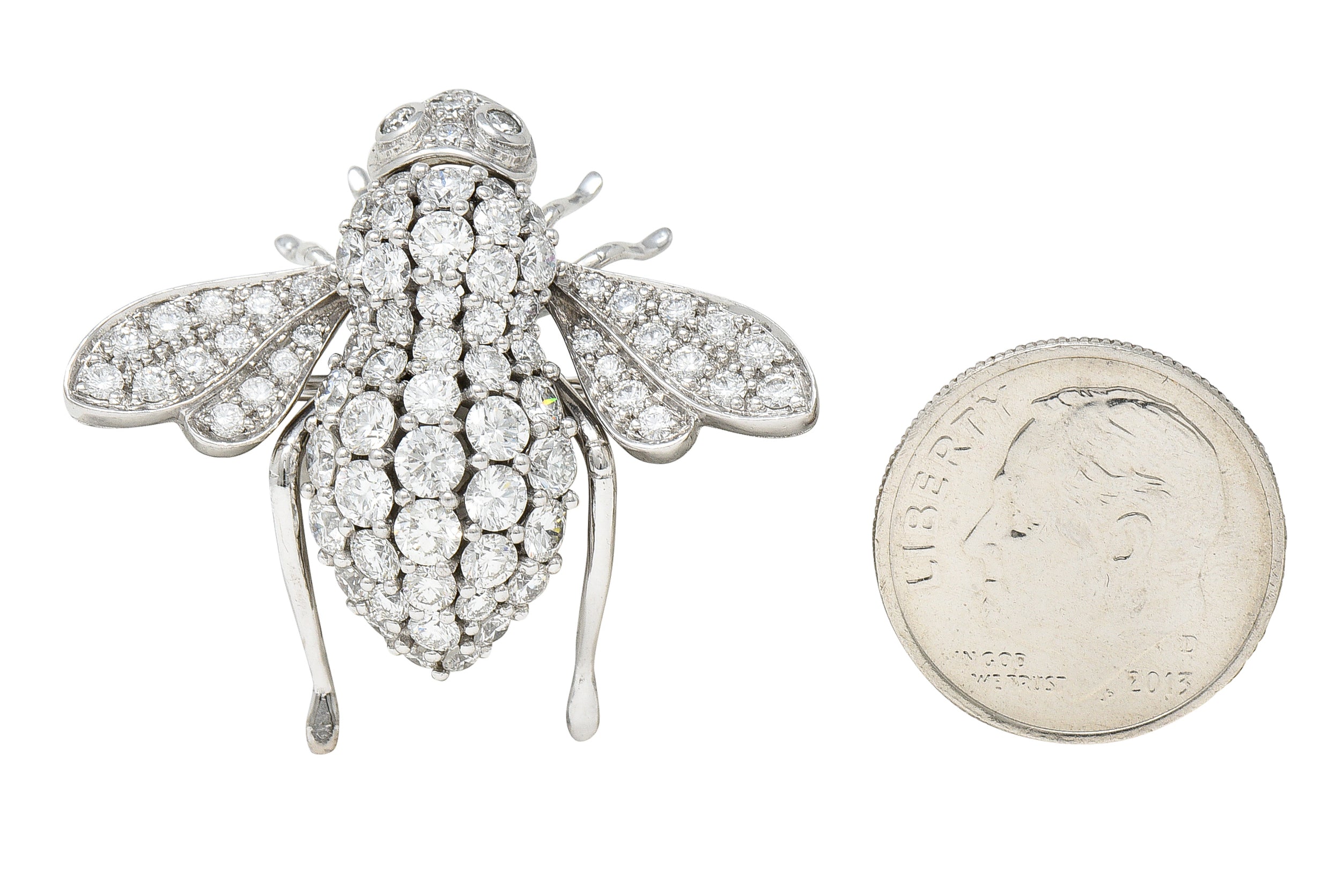 Sabbadini 2.97 CTW Pave Diamond 18 Karat White Gold Vintage Bee Brooch Wilson's Estate Jewelry