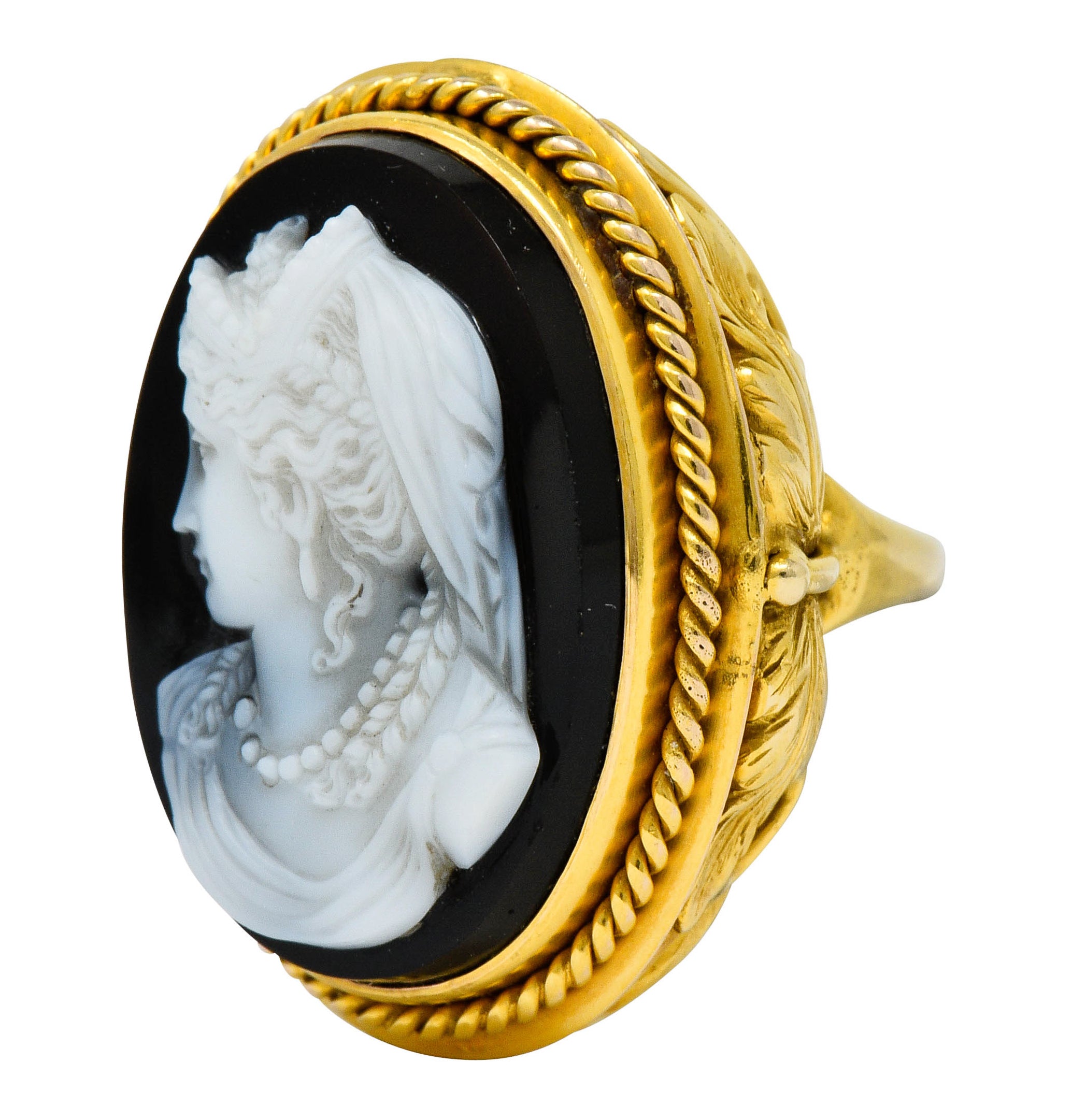 Vintage Hardstone 14 Karat Gold Ornate Cameo Ring Circa 1900 - Wilson's Estate Jewelry