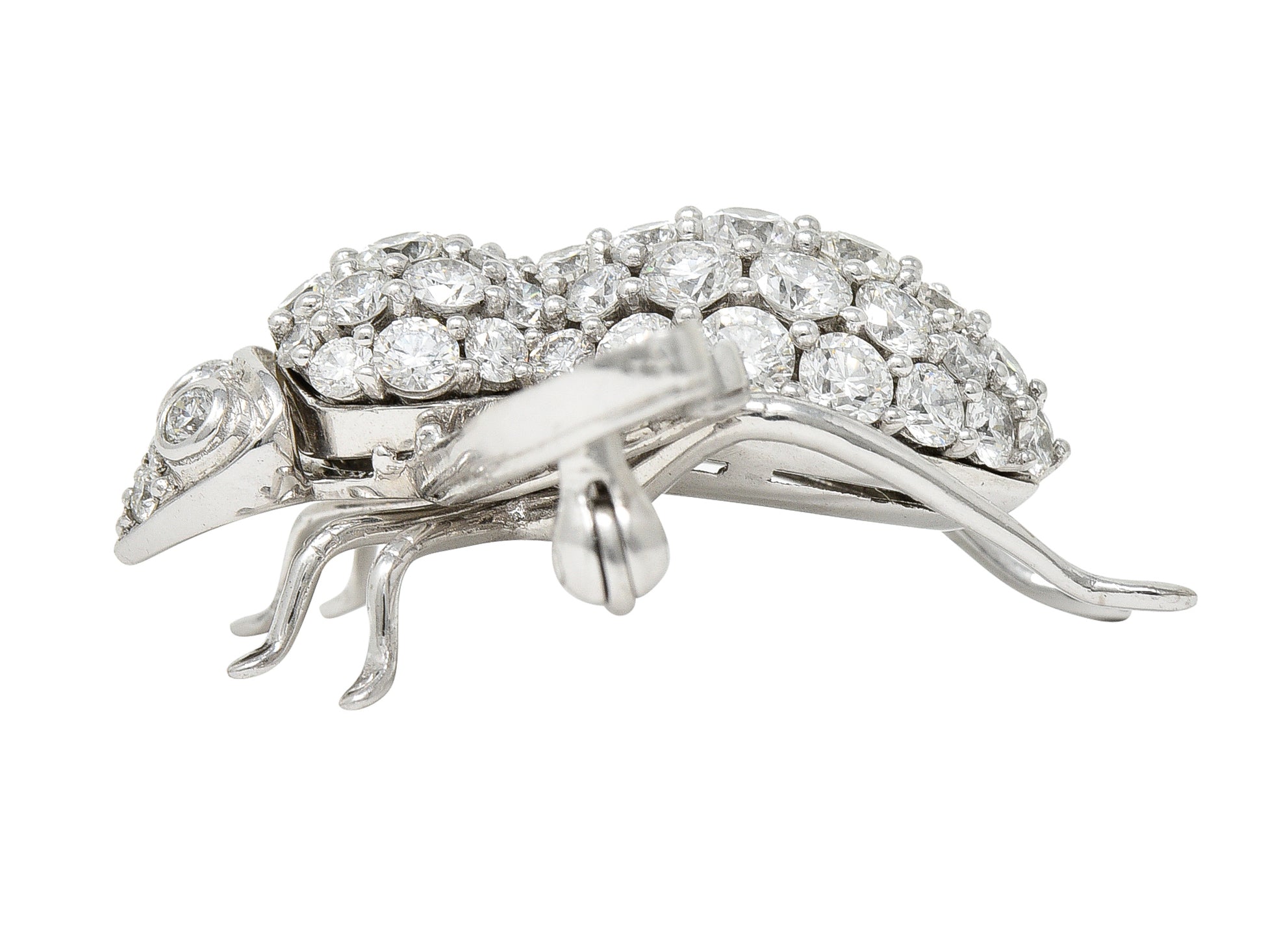 Sabbadini 2.97 CTW Pave Diamond 18 Karat White Gold Vintage Bee Brooch Wilson's Estate Jewelry