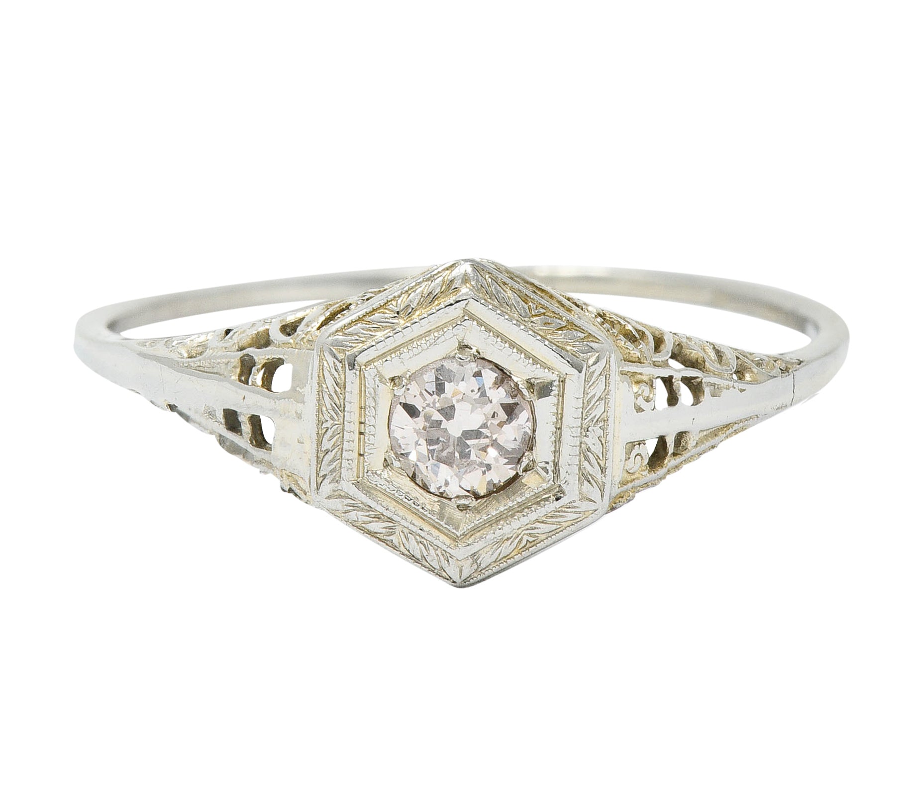 Art Deco Fancy Light Pink Diamond 14 Karat White Gold Engagement RingRing - Wilson's Estate Jewelry