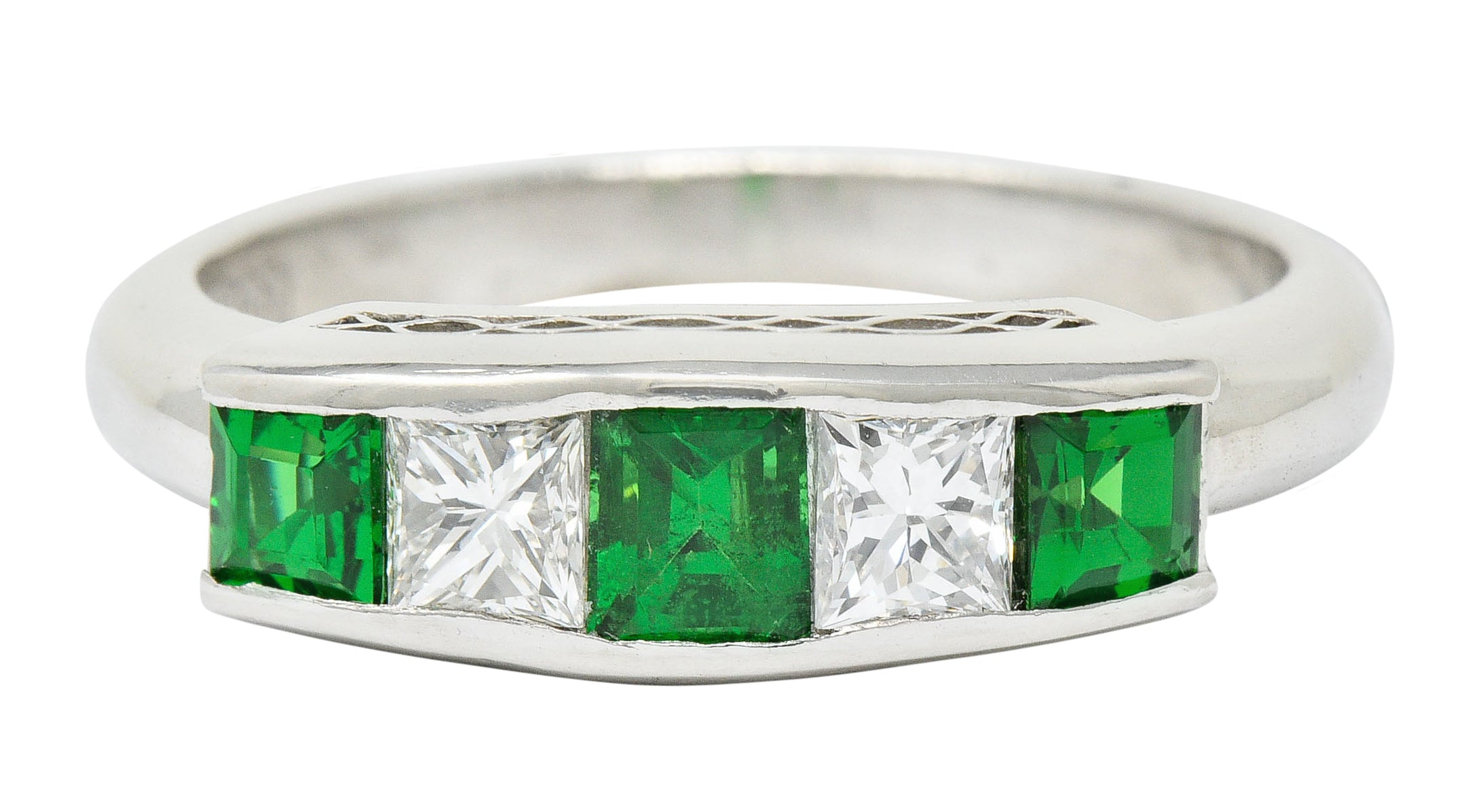 Contemporary 1.07 CTW Diamond Tsavorite Platinum Five Stone RingRing - Wilson's Estate Jewelry