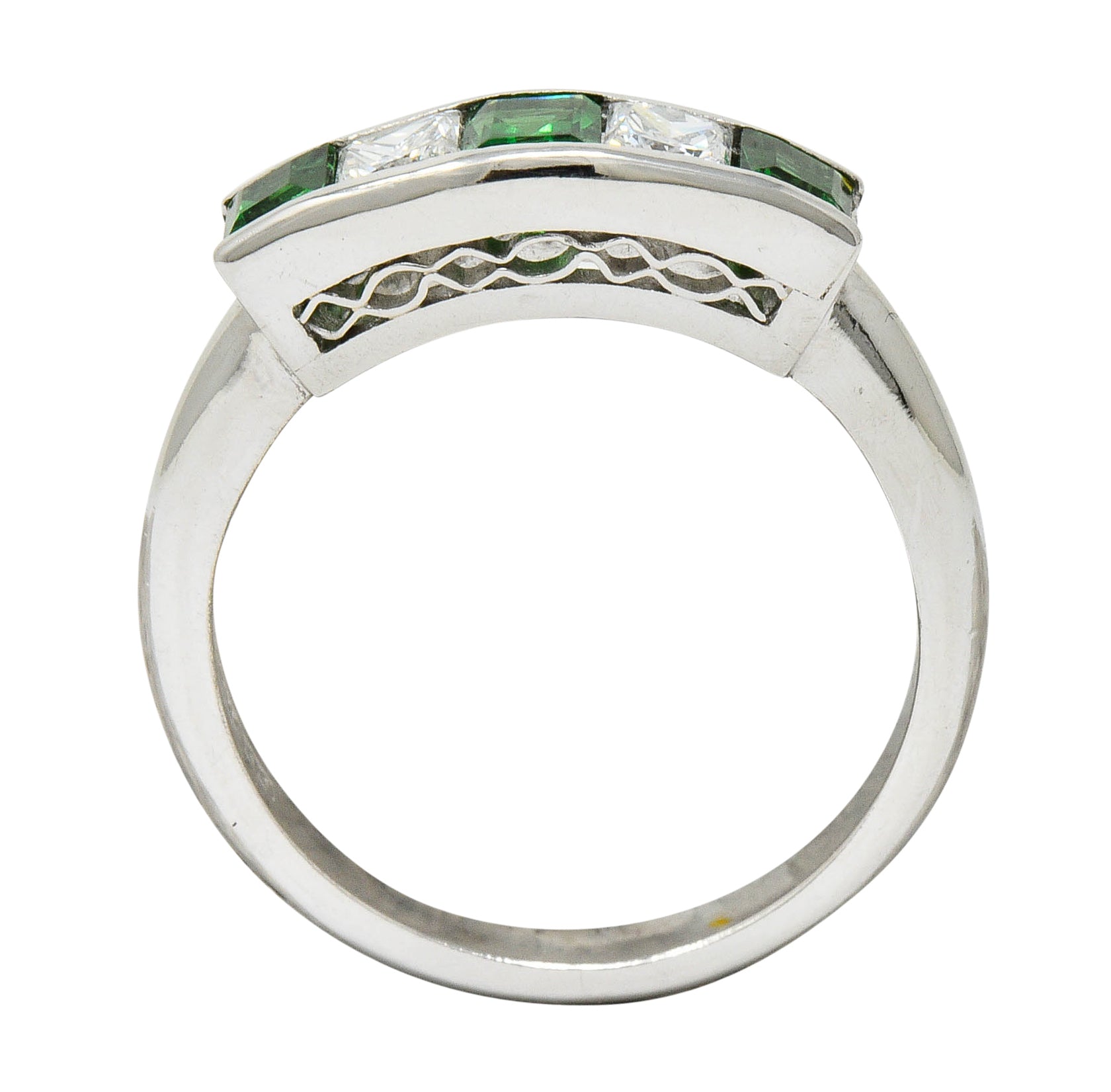 Contemporary 1.07 CTW Diamond Tsavorite Platinum Five Stone RingRing - Wilson's Estate Jewelry