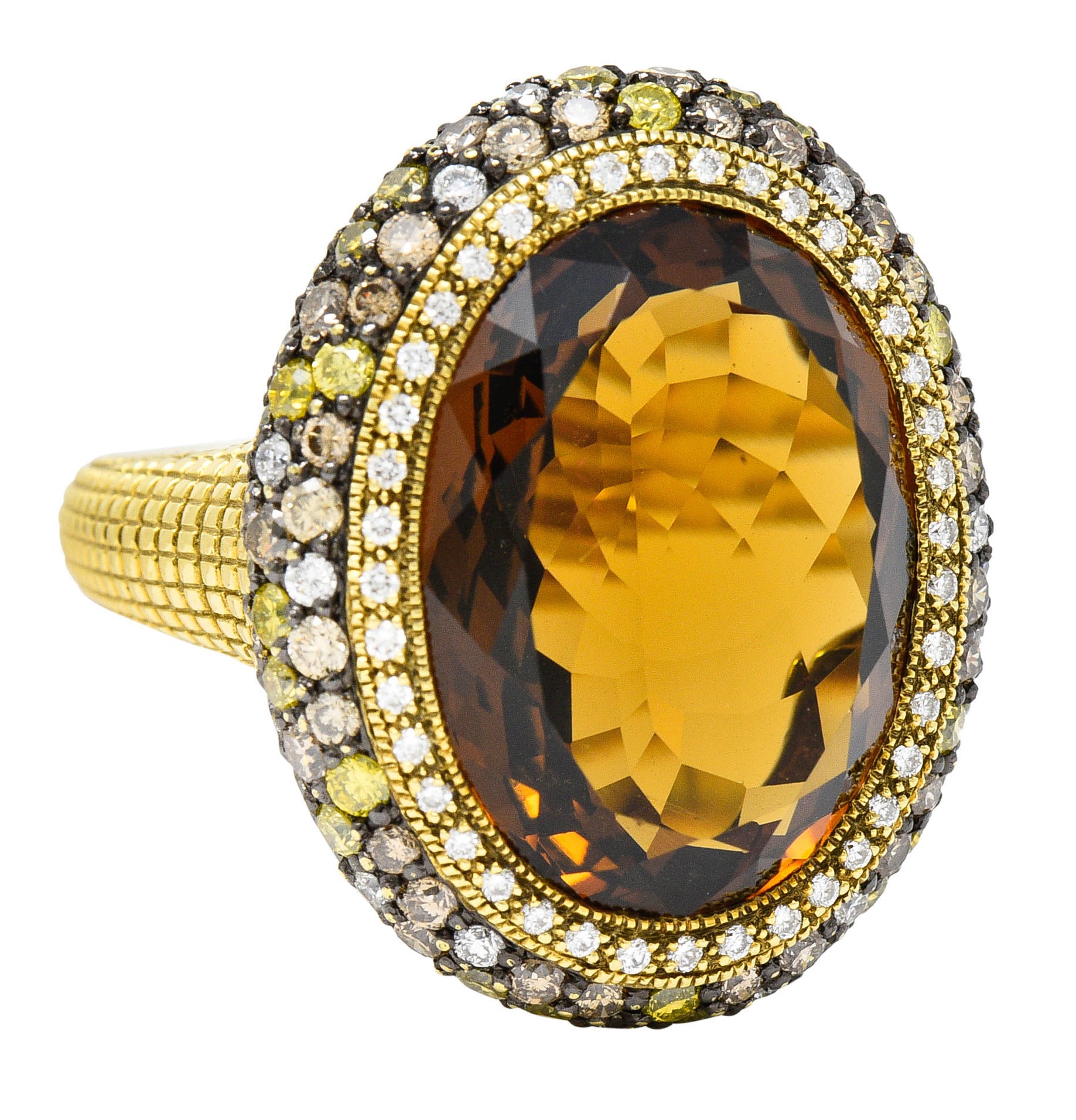 Judith Ripka Citrine Diamond & Fancy Colored Diamond 18 Karat Gold Monaco RingRing - Wilson's Estate Jewelry