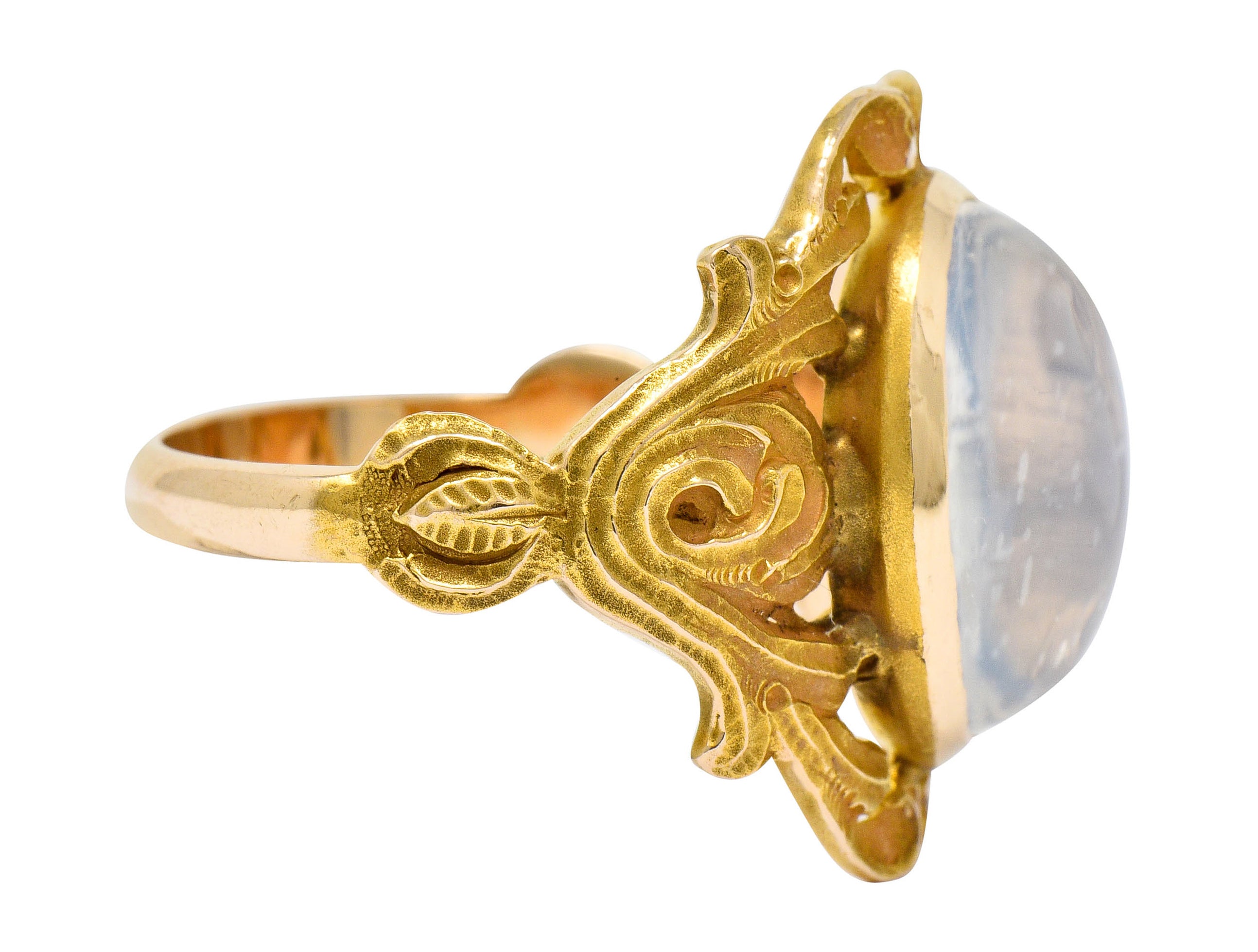 Art Nouveau Moonstone 14 Karat Gold Foliate Statement Ring - Wilson's Estate Jewelry