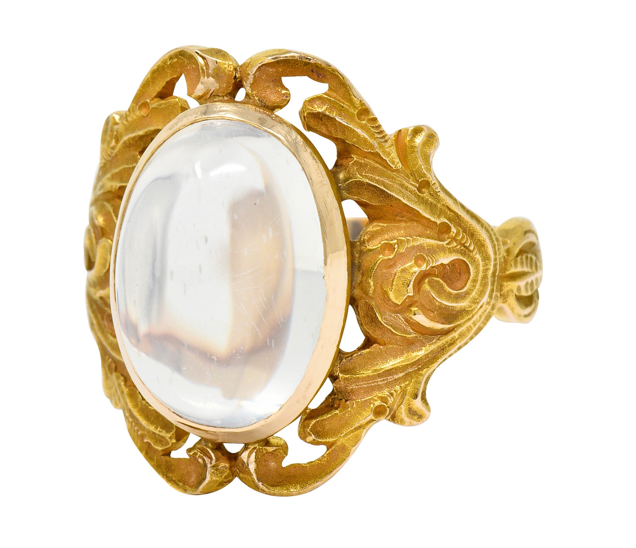 Art Nouveau Moonstone 14 Karat Gold Foliate Statement Ring - Wilson's Estate Jewelry