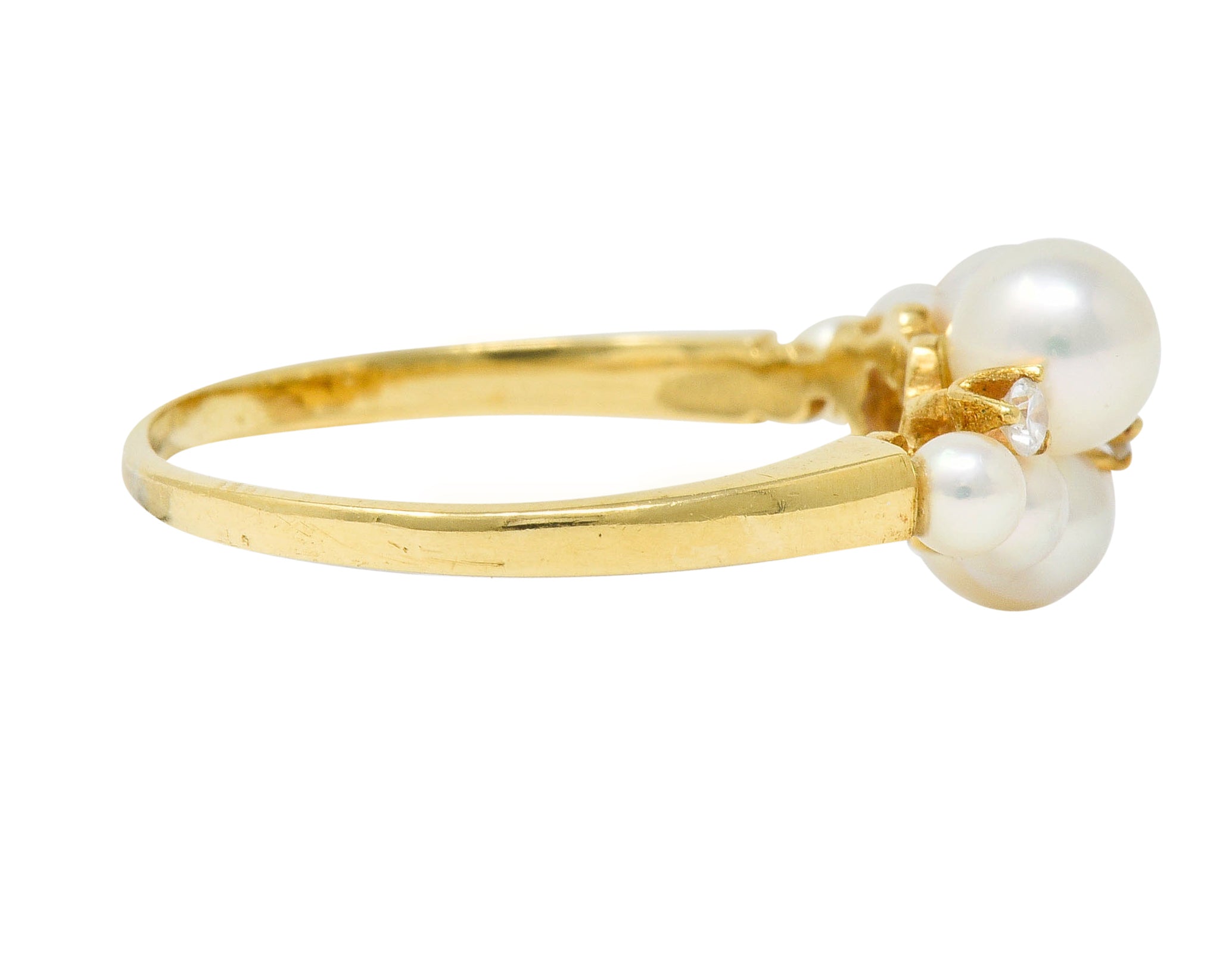 Mikimoto Vintage Diamond Cultured Pearl 18 Karat Gold Cluster RingRing - Wilson's Estate Jewelry