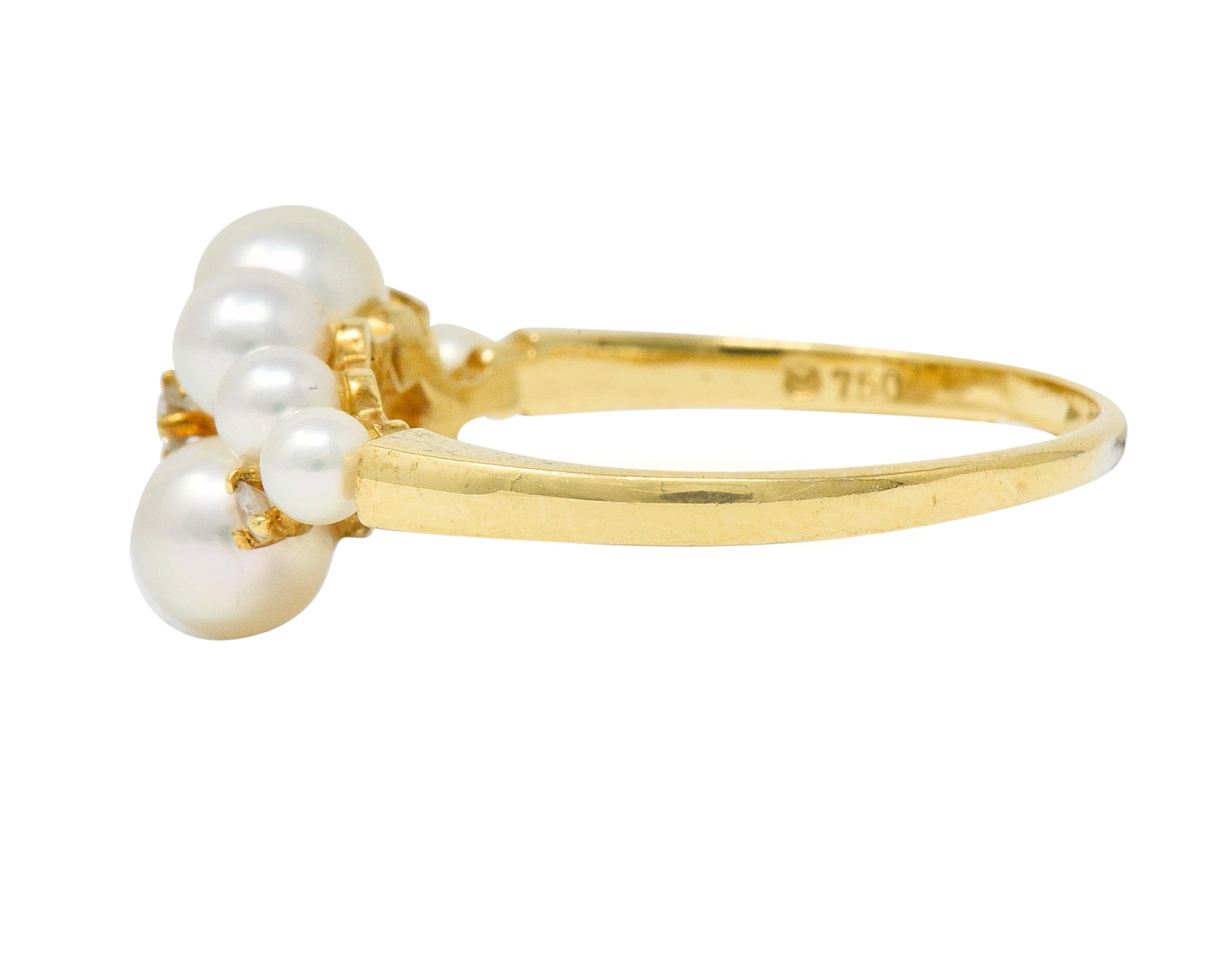 Mikimoto Vintage Diamond Cultured Pearl 18 Karat Gold Cluster RingRing - Wilson's Estate Jewelry