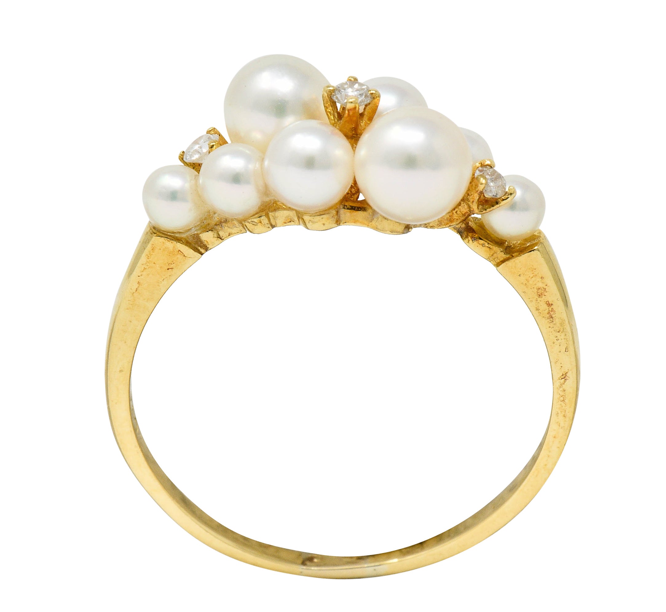 Mikimoto Vintage Diamond Cultured Pearl 18 Karat Gold Cluster RingRing - Wilson's Estate Jewelry