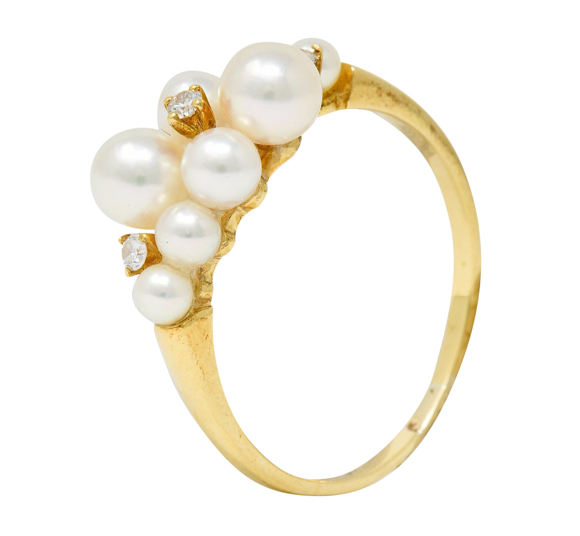 Mikimoto Vintage Diamond Cultured Pearl 18 Karat Gold Cluster RingRing - Wilson's Estate Jewelry