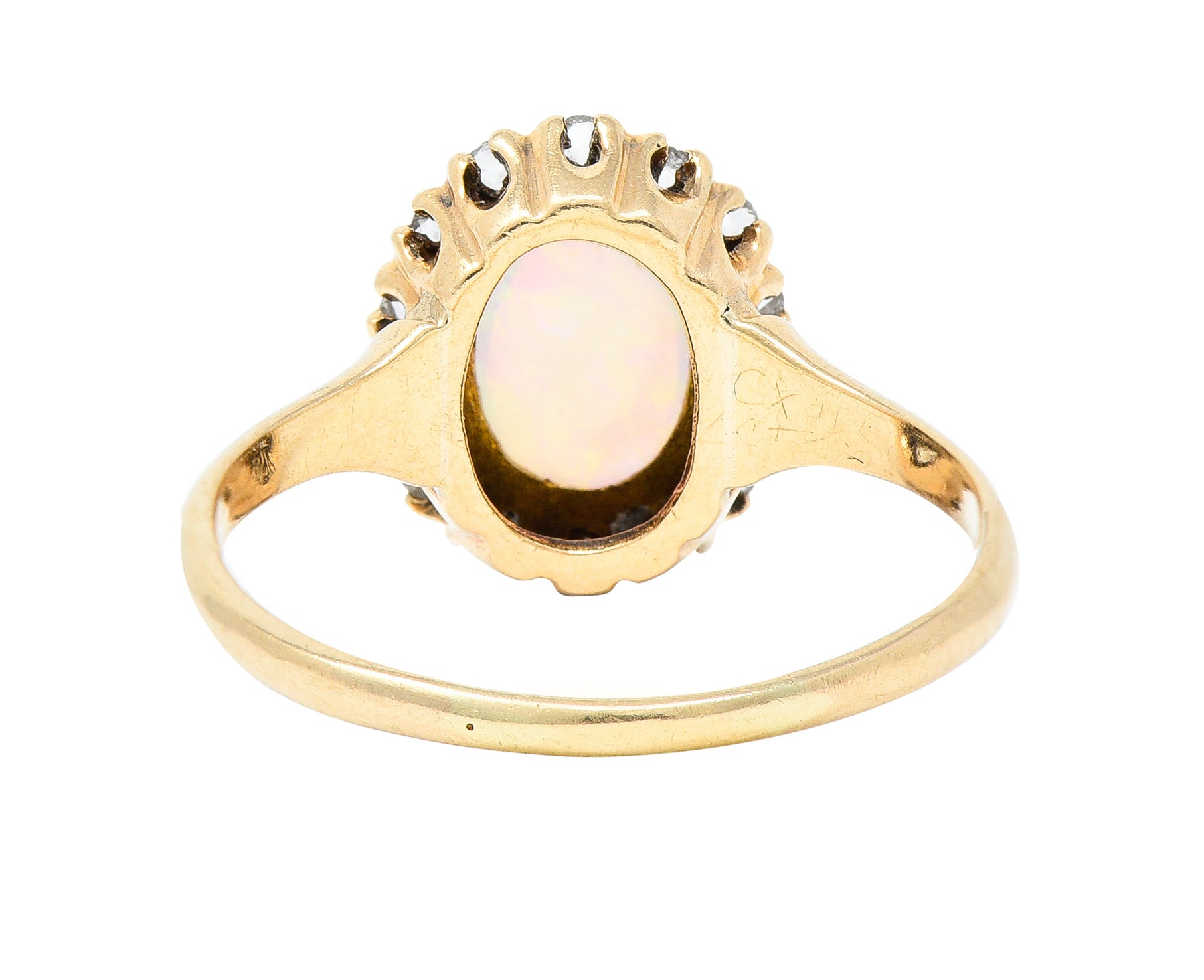 Victorian Opal Cabochon Diamond 14 Karat Yellow Gold Antique Halo Ring Wilson's Estate Jewelry