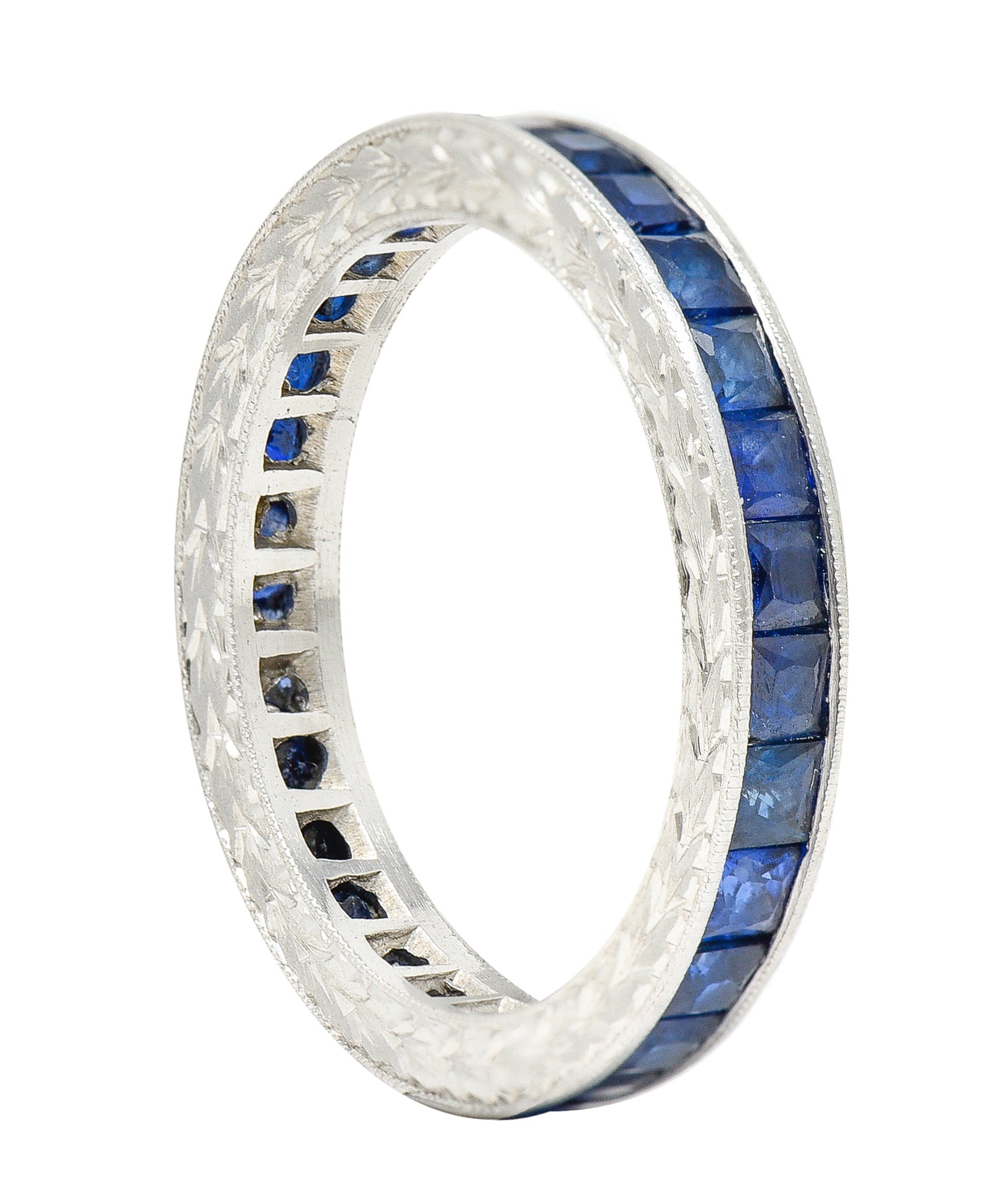 Art Deco 2.25 CTW French Cut Sapphire Platinum Eternity Band Ring Wilson's Estate Jewelry