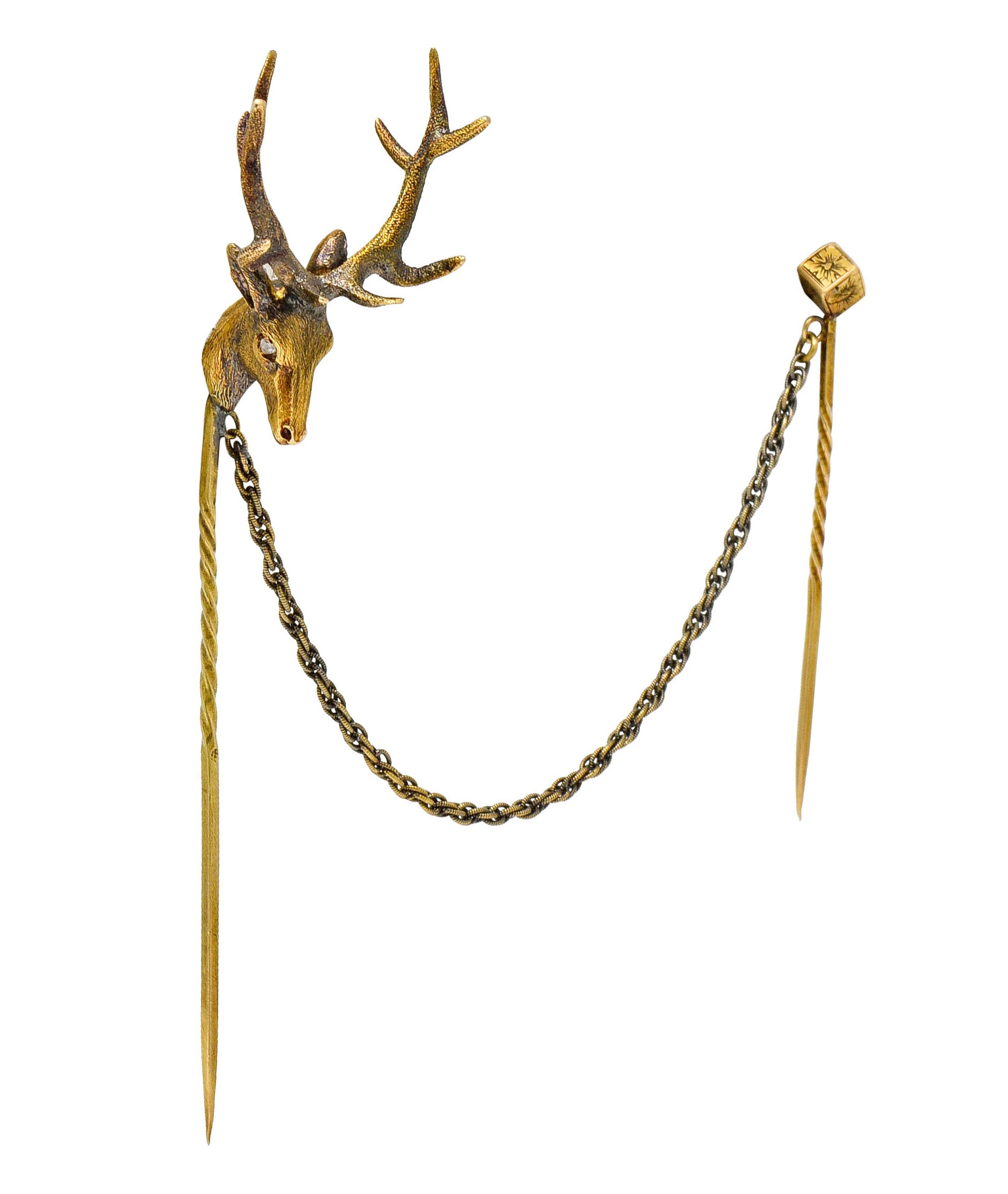 Victorian Diamond 14 Karat Gold Elk Stickpin Circa 1900 - Wilson's Estate Jewelry