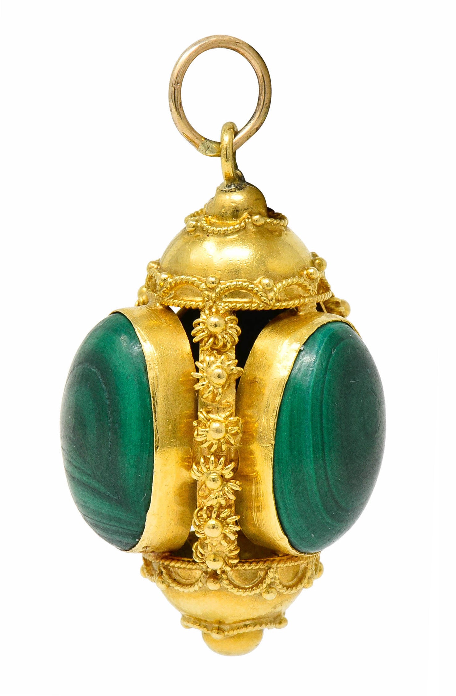 Vintage Malachite Cabochon 18 Karat Gold Decorous Pendant - Wilson's Estate Jewelry