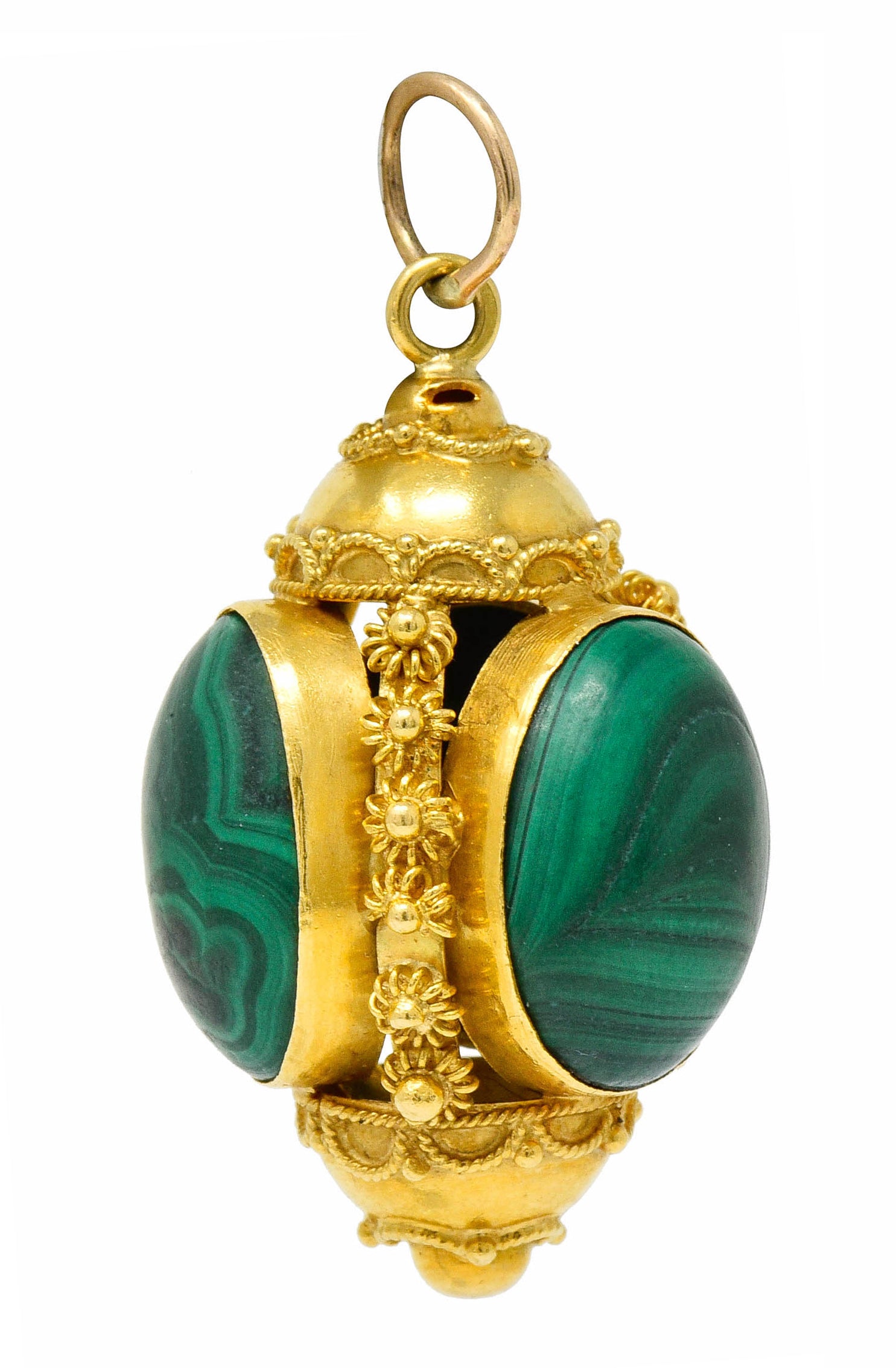 Vintage Malachite Cabochon 18 Karat Gold Decorous Pendant - Wilson's Estate Jewelry