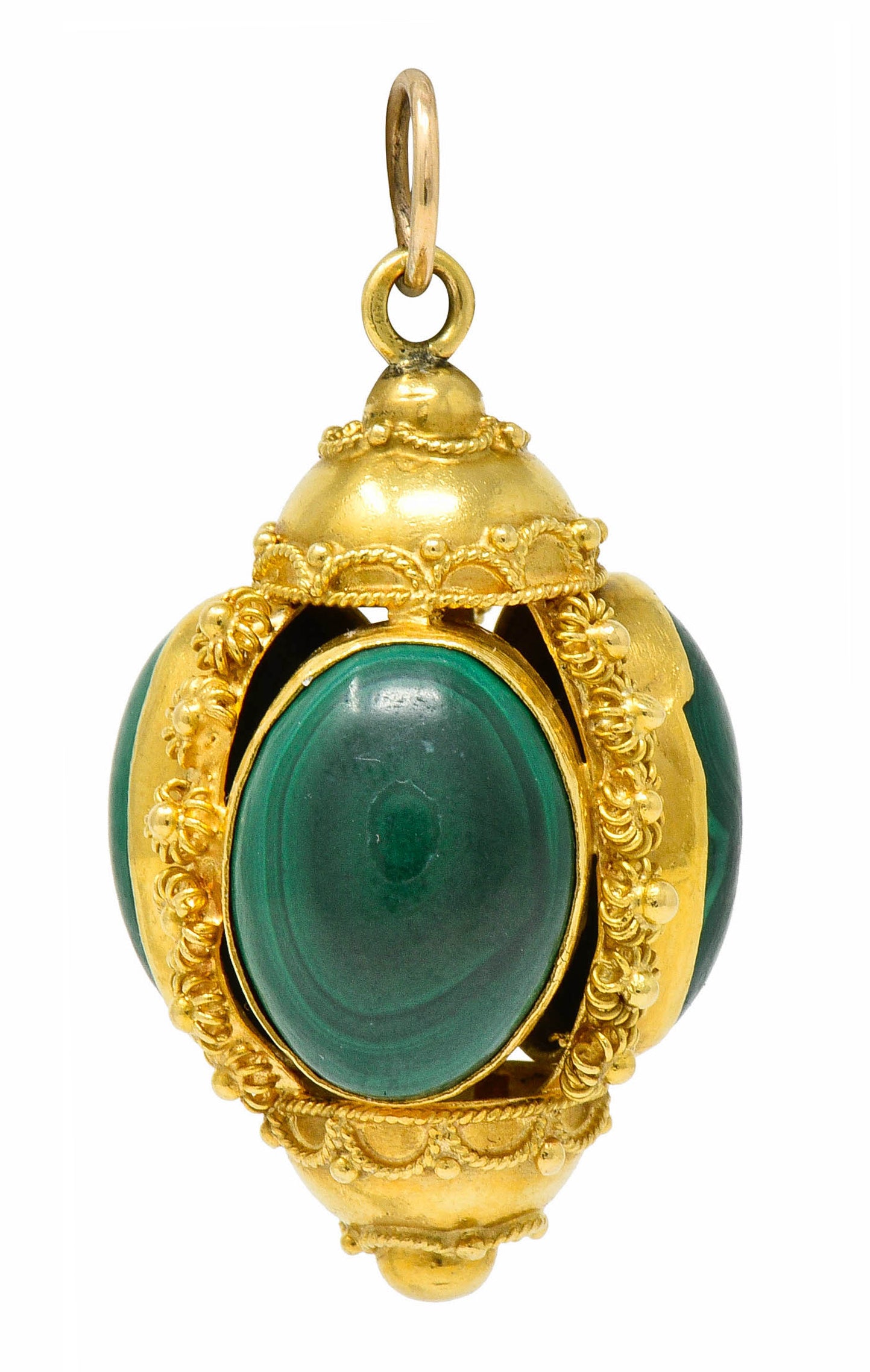 Vintage Malachite Cabochon 18 Karat Gold Decorous Pendant - Wilson's Estate Jewelry
