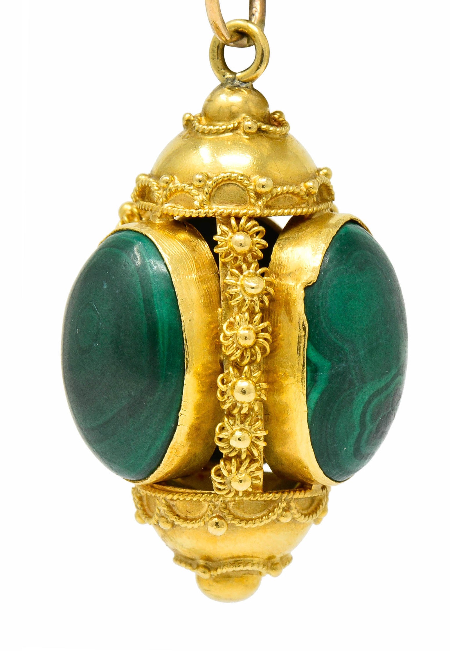 Vintage Malachite Cabochon 18 Karat Gold Decorous Pendant - Wilson's Estate Jewelry