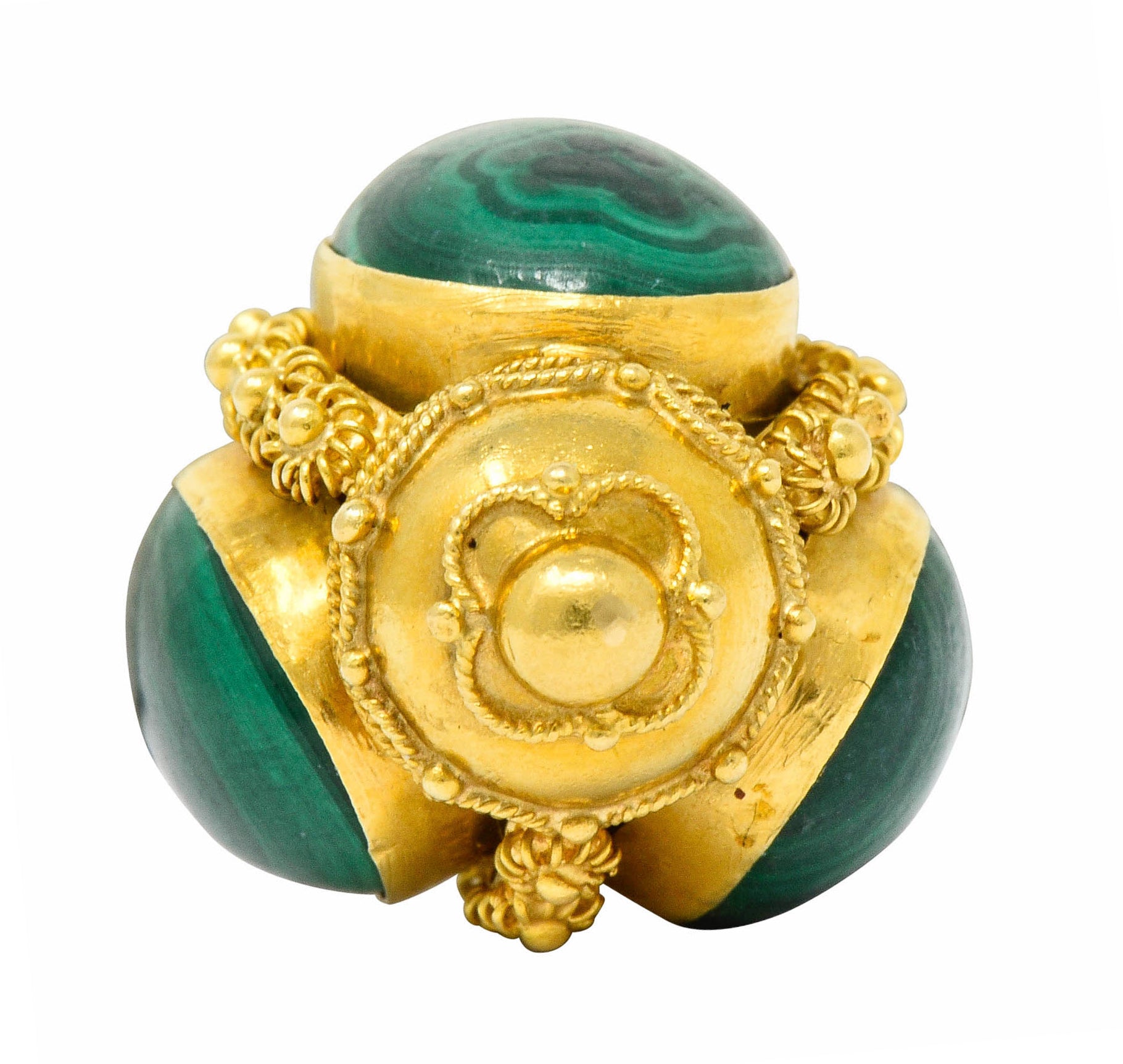 Vintage Malachite Cabochon 18 Karat Gold Decorous Pendant - Wilson's Estate Jewelry