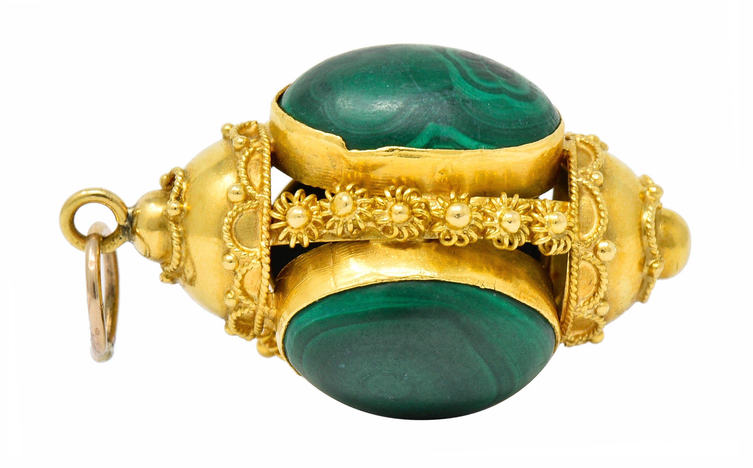 Vintage Malachite Cabochon 18 Karat Gold Decorous Pendant - Wilson's Estate Jewelry