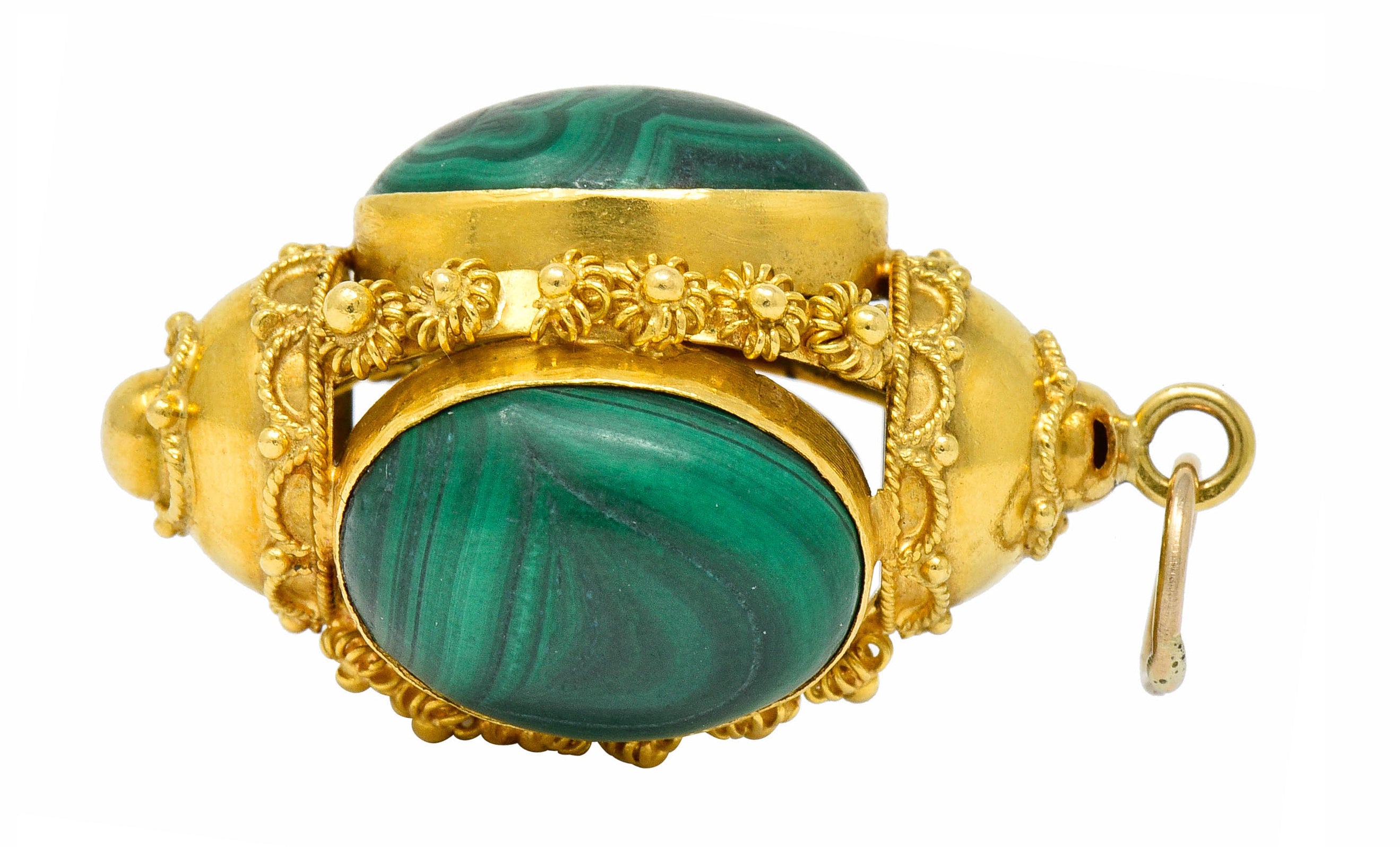 Vintage Malachite Cabochon 18 Karat Gold Decorous Pendant - Wilson's Estate Jewelry