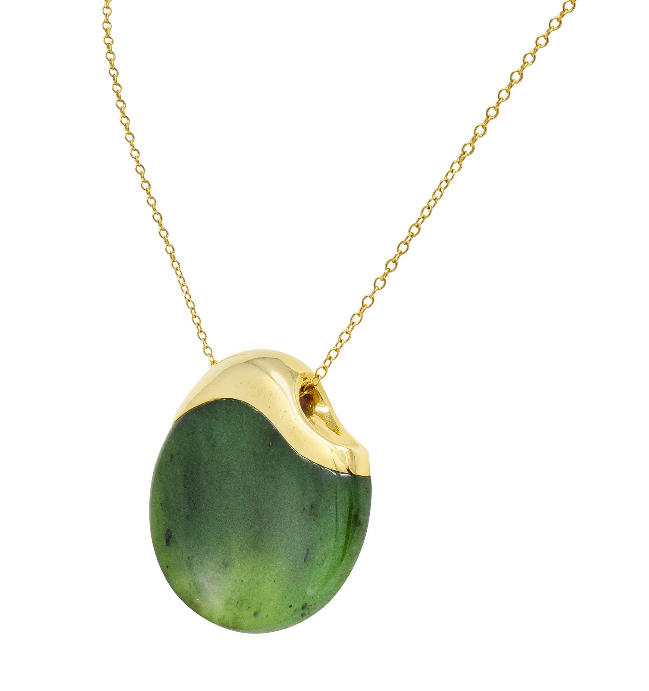 Elsa Peretti Tiffany & Co. Jade 18 Karat Gold Touchstone Pendant Necklace - Wilson's Estate Jewelry