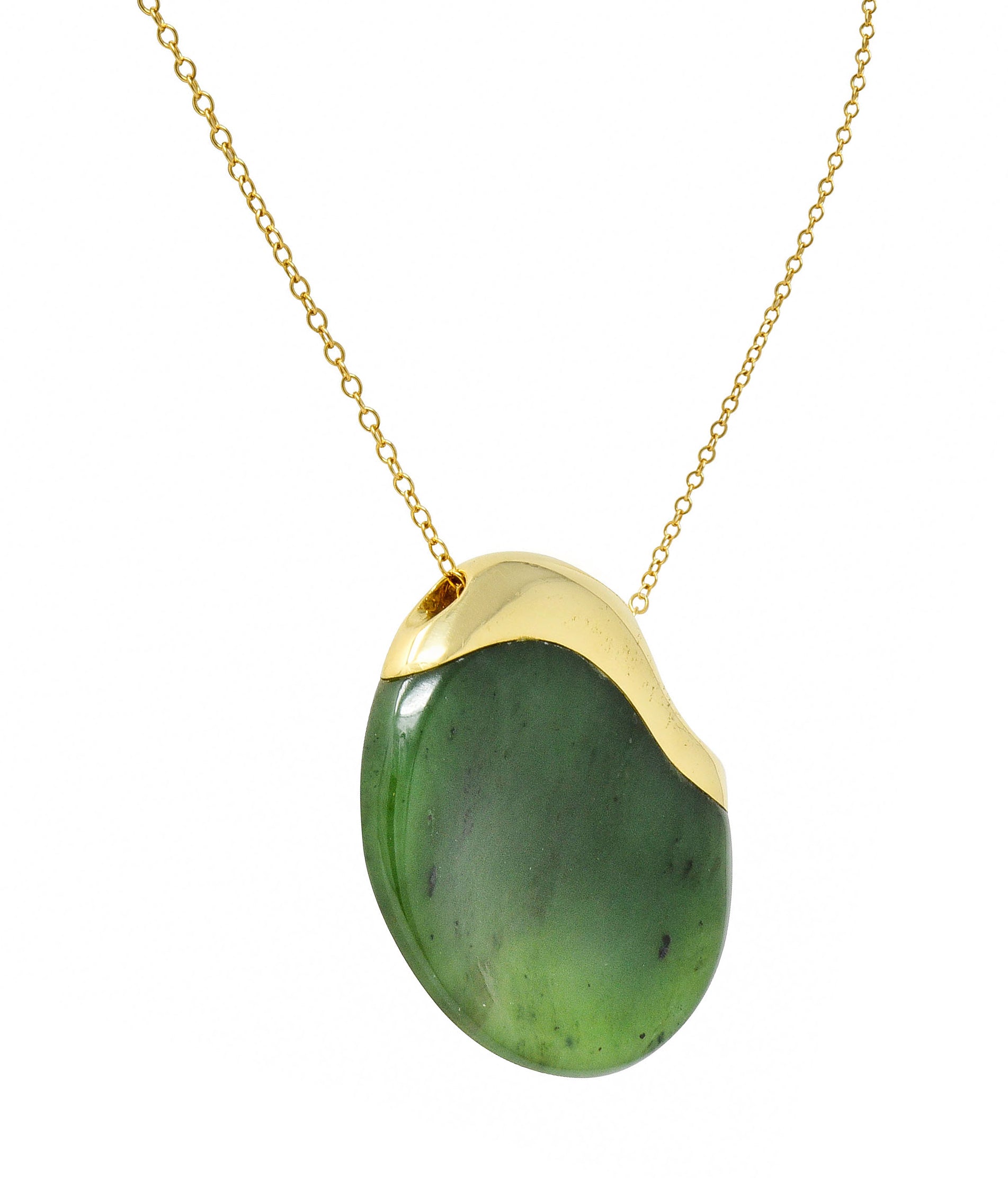 Elsa Peretti Tiffany & Co. Jade 18 Karat Gold Touchstone Pendant Necklace - Wilson's Estate Jewelry