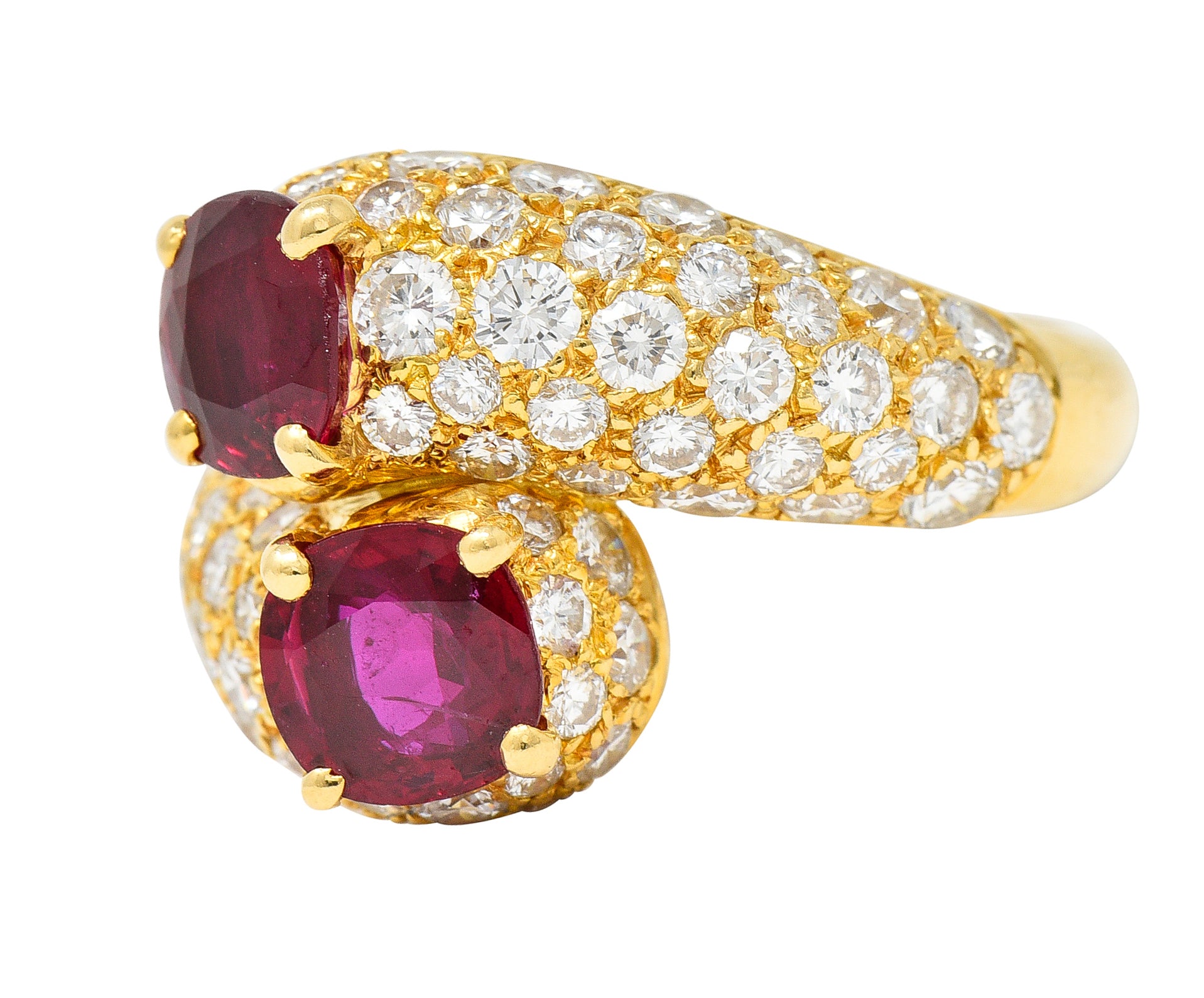 Vintage French Cartier 4.90 CTW Ruby Pavè Diamond 18 Karat Yellow Gold Vintage Bypass Ring GIA Wilson's Estate Jewelry