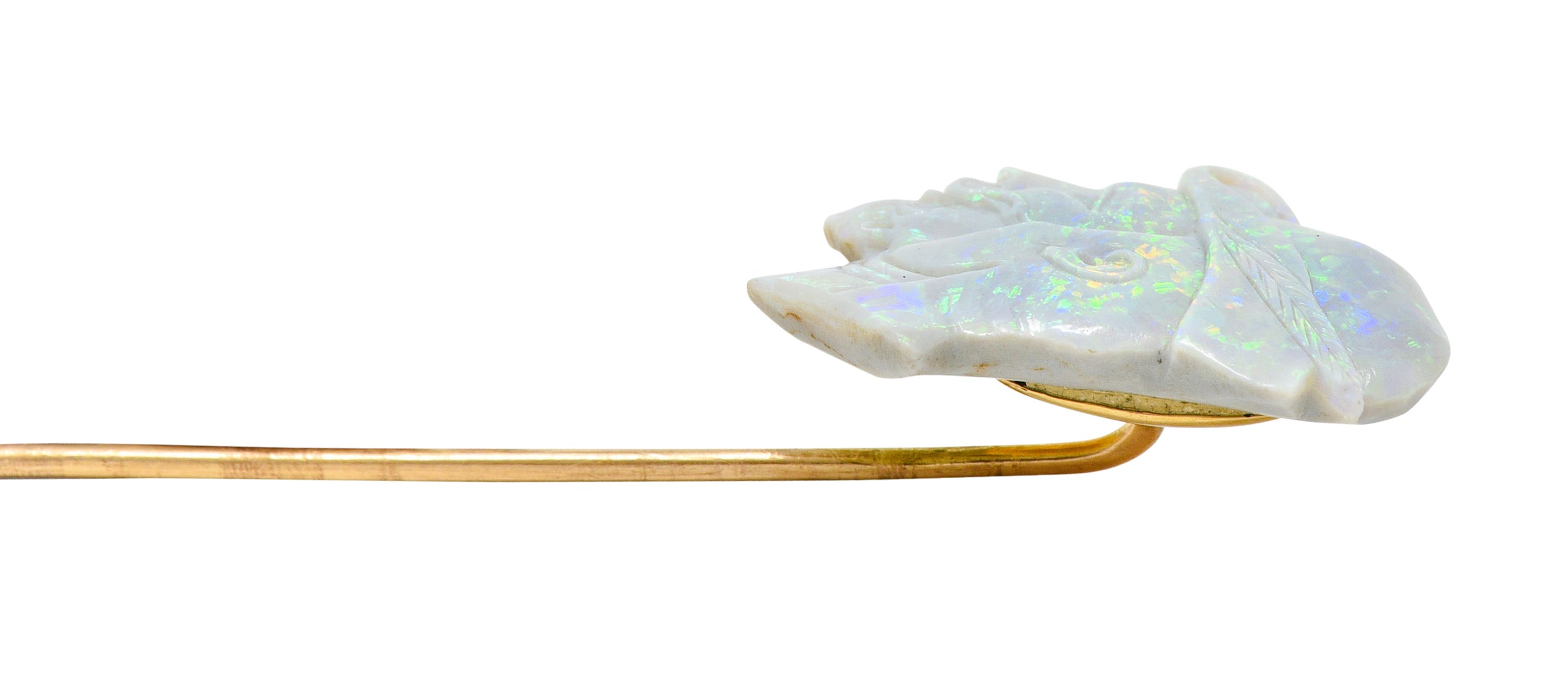 Edwardian Opal 14 Karat Gold Carved Cameo Derby StickpinStickpin - Wilson's Estate Jewelry