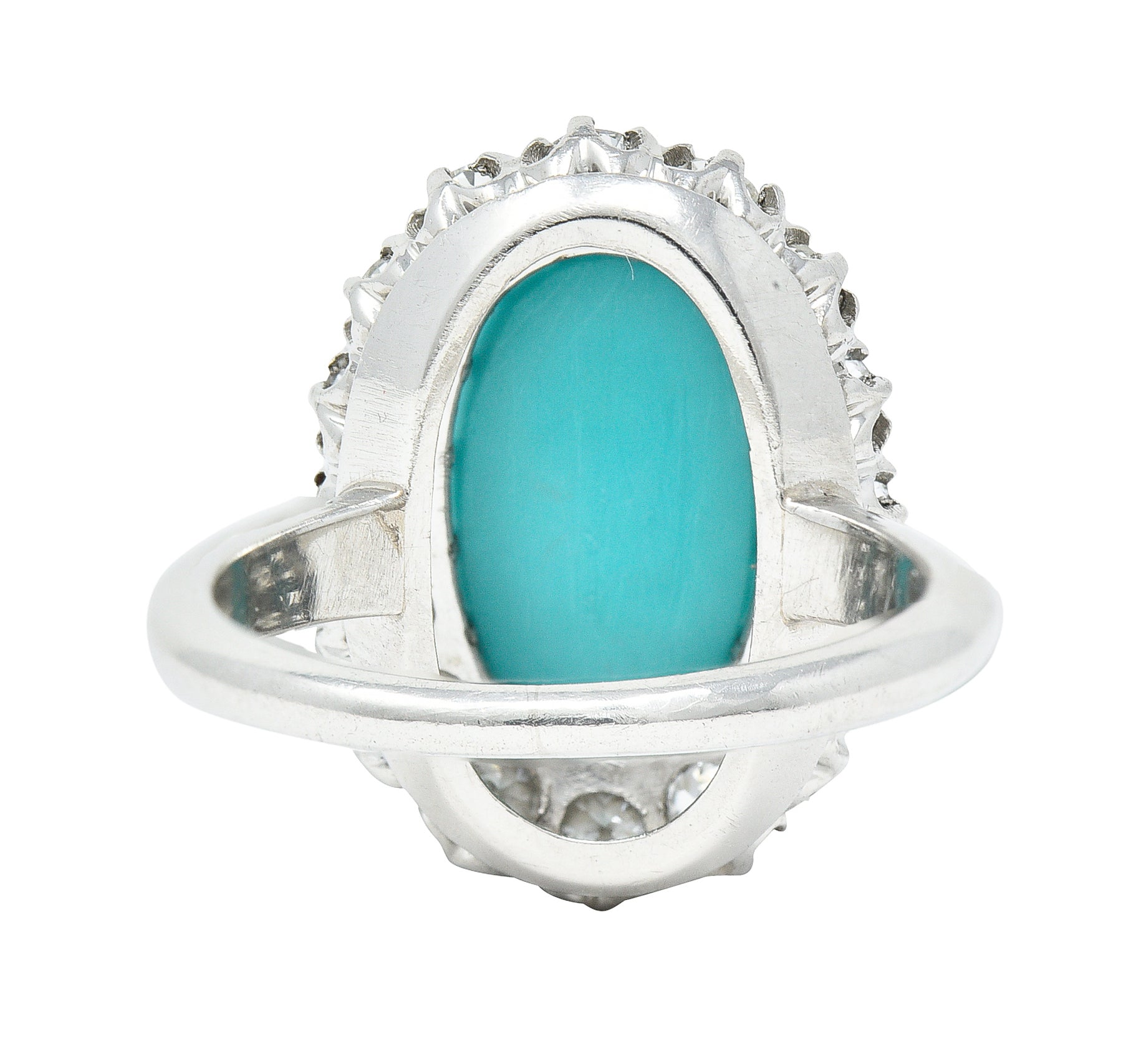 Art Deco 1.12 CTW Turquoise Cabochon Transitional Cut Diamond Platinum Halo Ring Wilson's Estate Jewelry