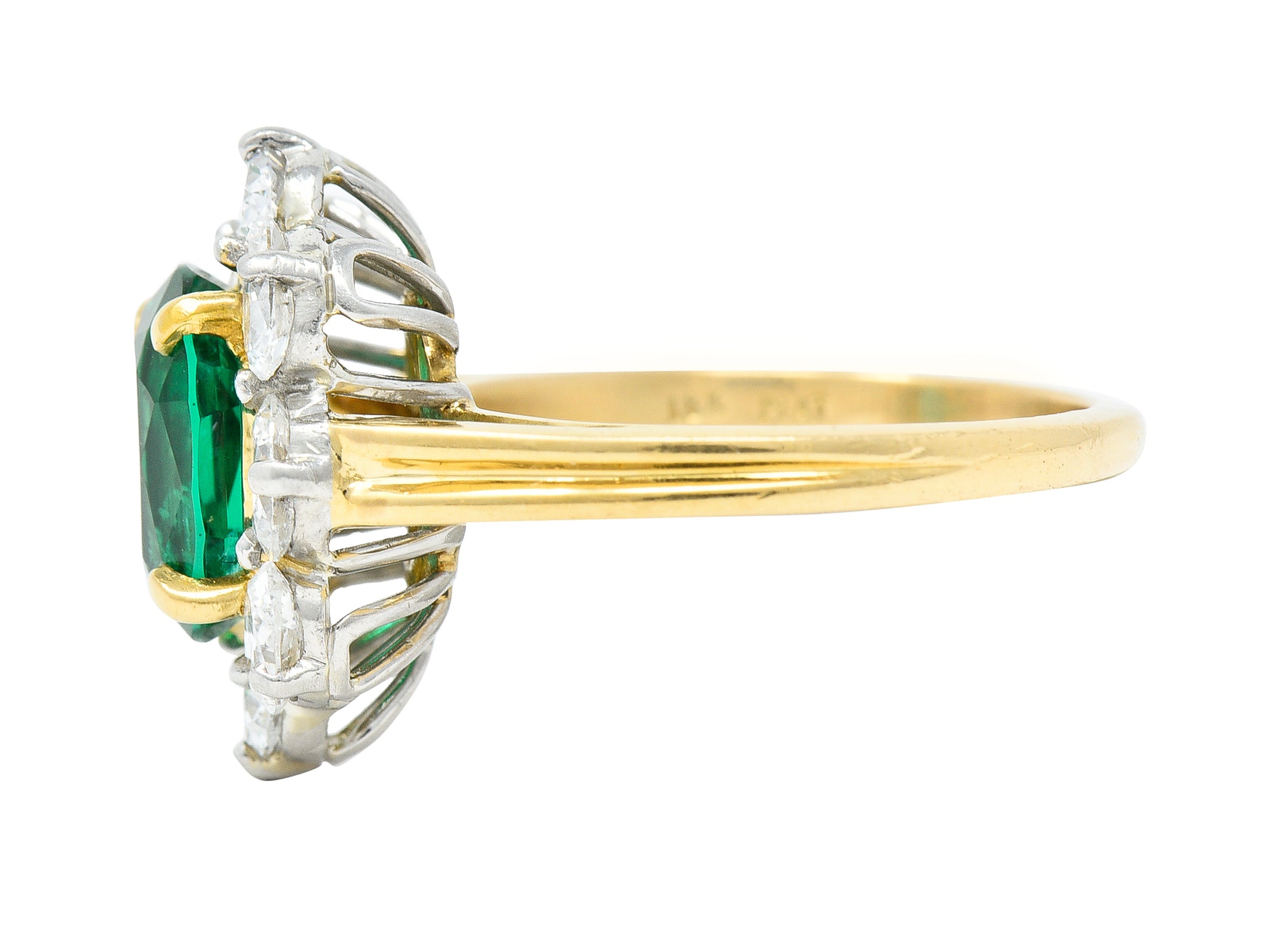 Vintage 2.96 CTW Emerald Oval Cut Diamond Platinum 18 Karat Yellow Gold Halo Ring GIA Wilson's Estate Jewelry