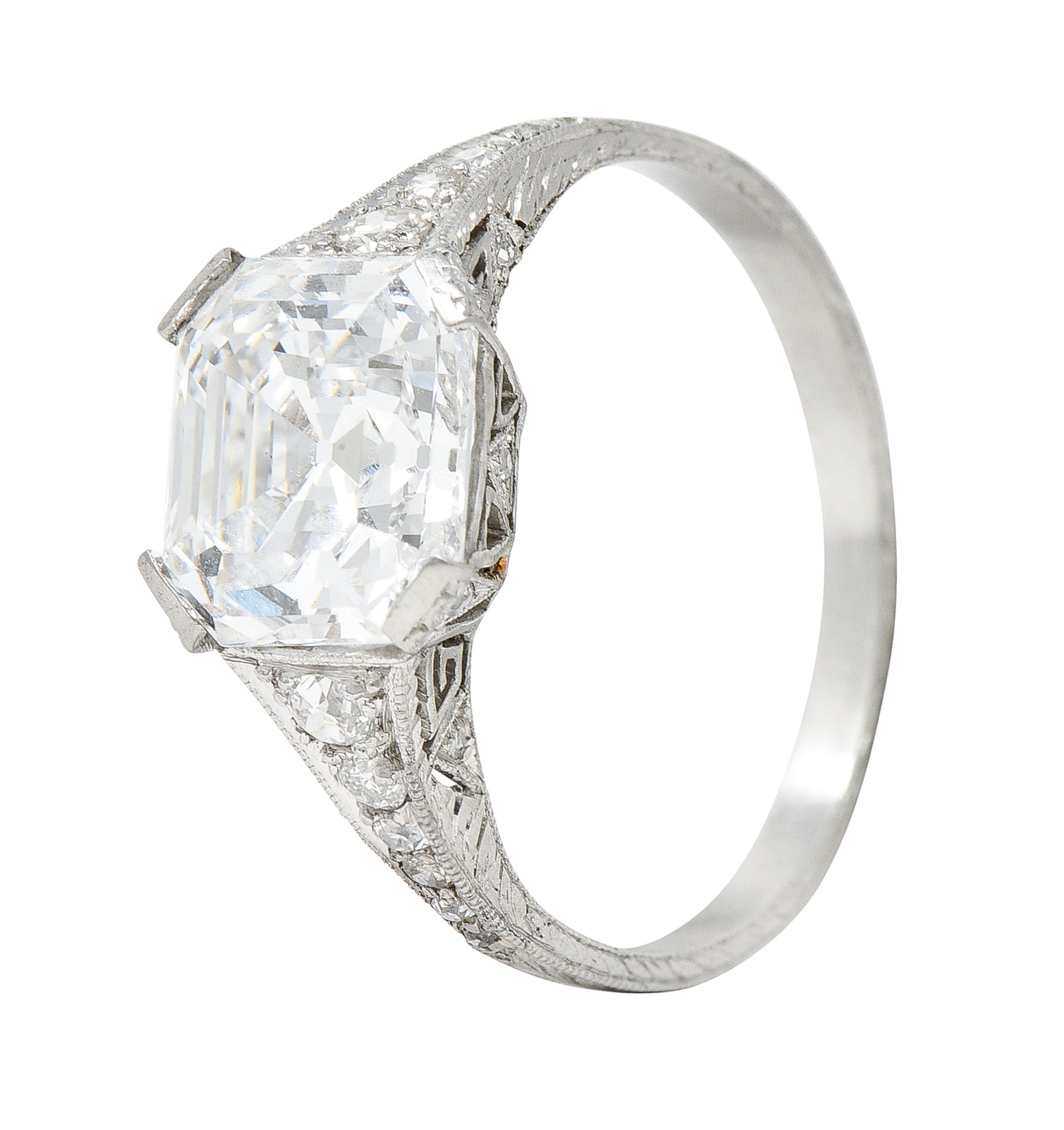 Art Deco 3.17 CTW Asscher Diamond Platinum Engagement Ring GIARing - Wilson's Estate Jewelry