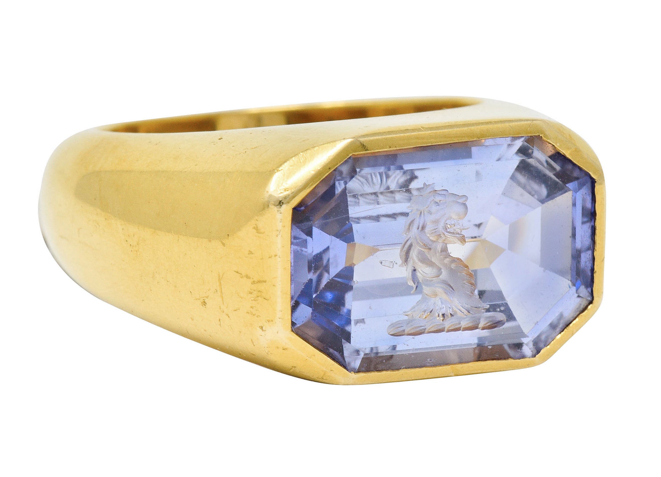 Substantial 13.10 CTW Color-Change No Heat Sapphire Intaglio 22 Karat Gold Signet Ring GIARing - Wilson's Estate Jewelry