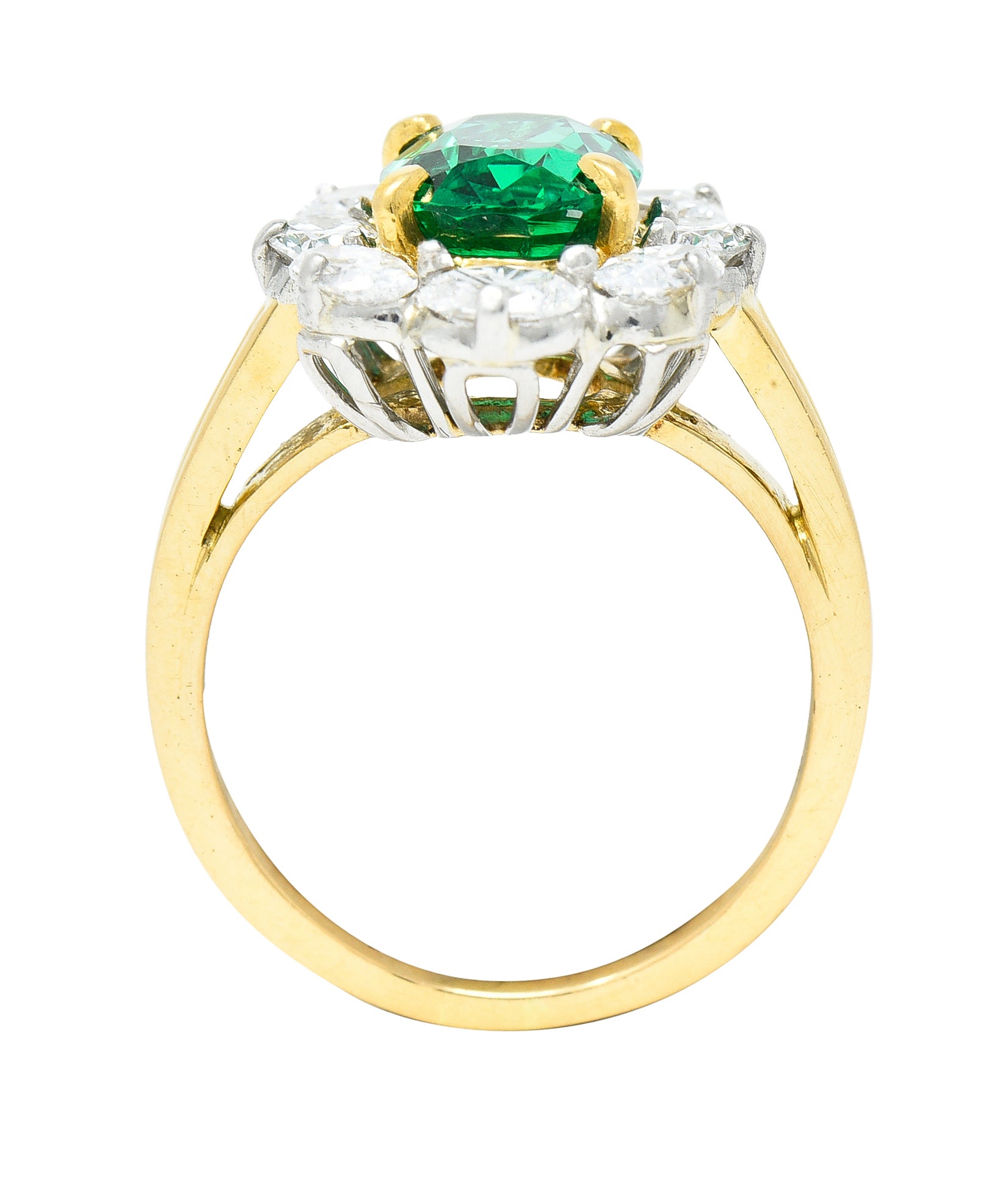 Vintage 2.96 CTW Emerald Oval Cut Diamond Platinum 18 Karat Yellow Gold Halo Ring GIA Wilson's Estate Jewelry