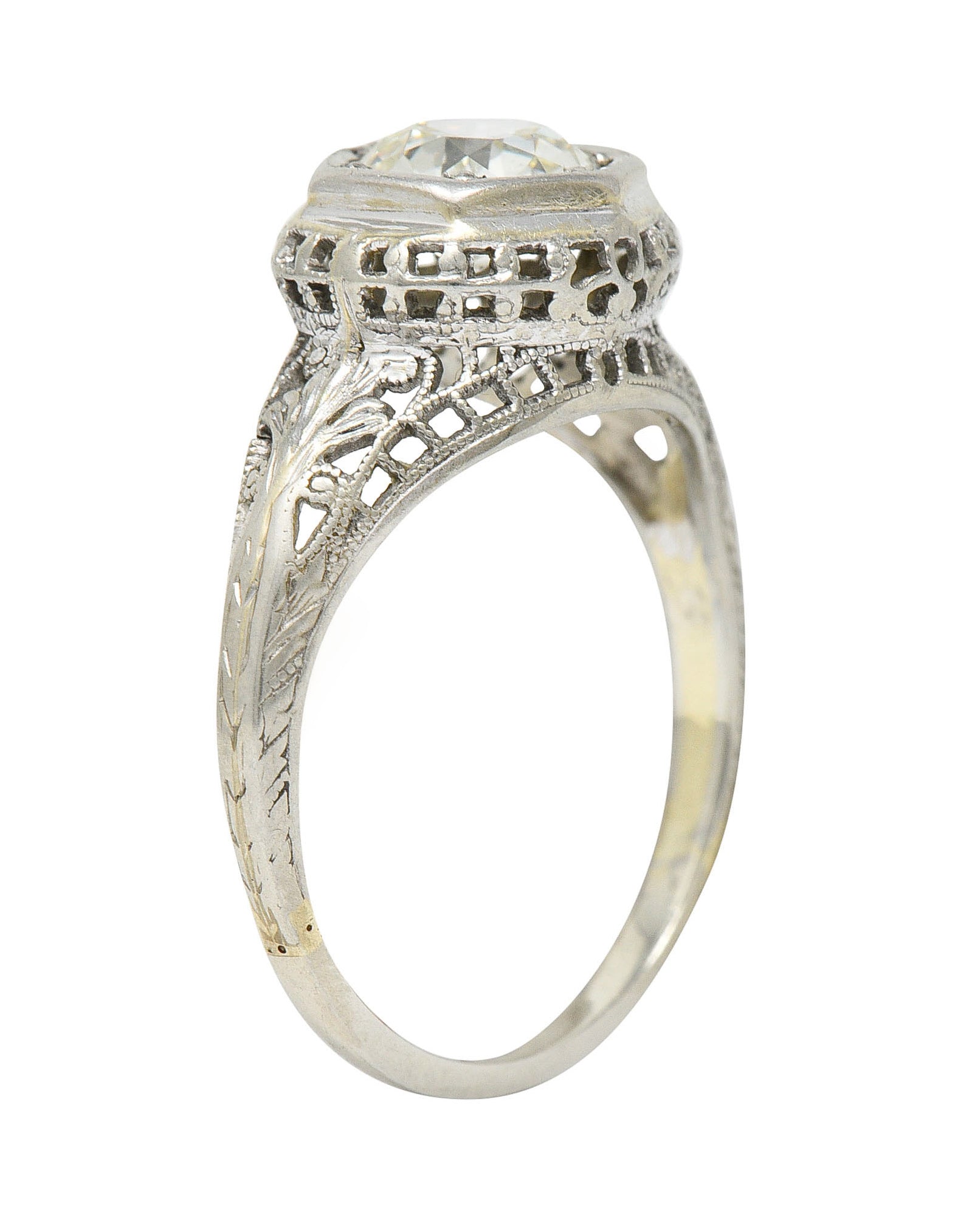 Art Deco 1.12 CTW Diamond 18 Karat White Gold Trellis Engagement Ring GIARing - Wilson's Estate Jewelry