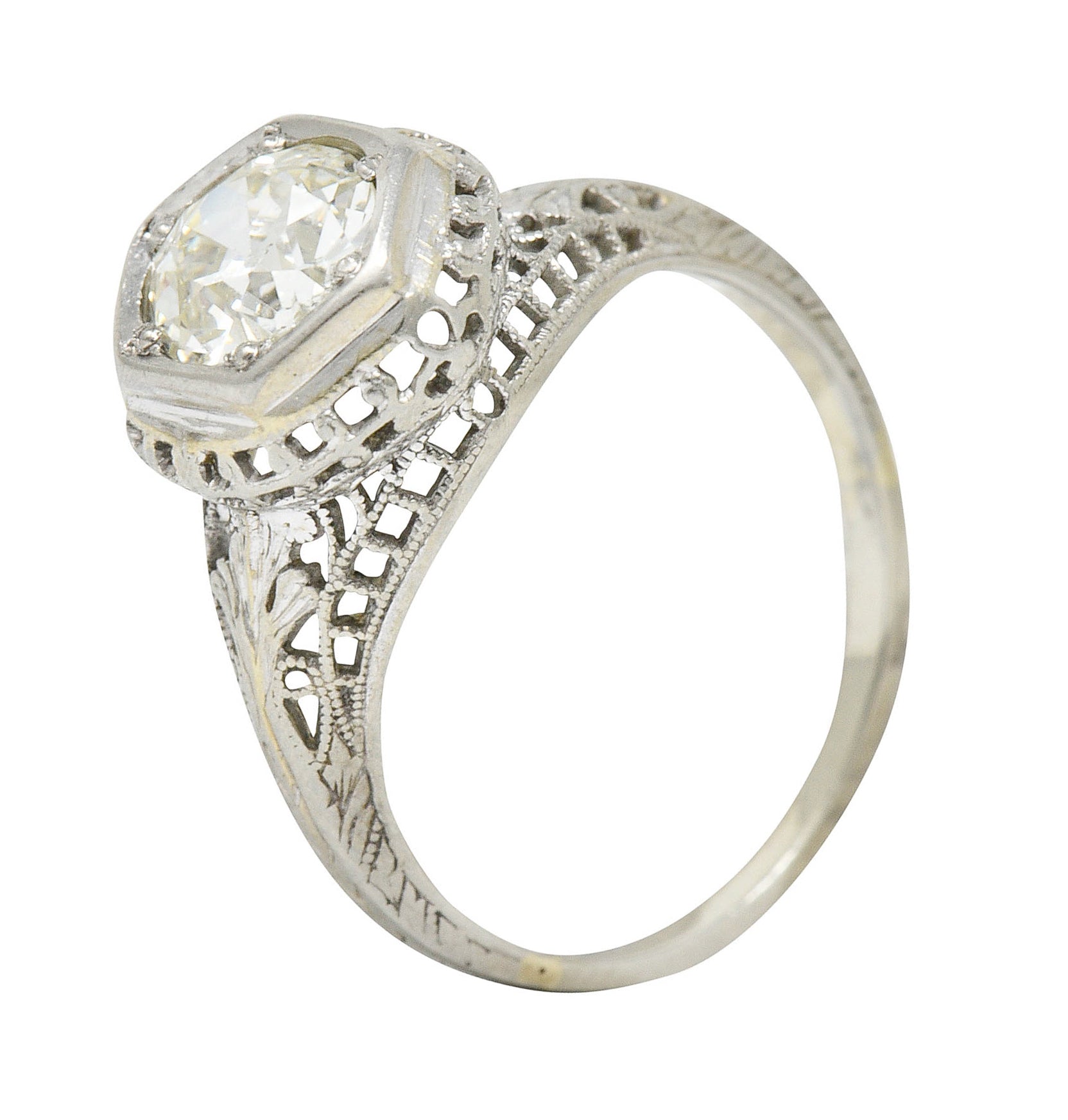 Art Deco 1.12 CTW Diamond 18 Karat White Gold Trellis Engagement Ring GIARing - Wilson's Estate Jewelry