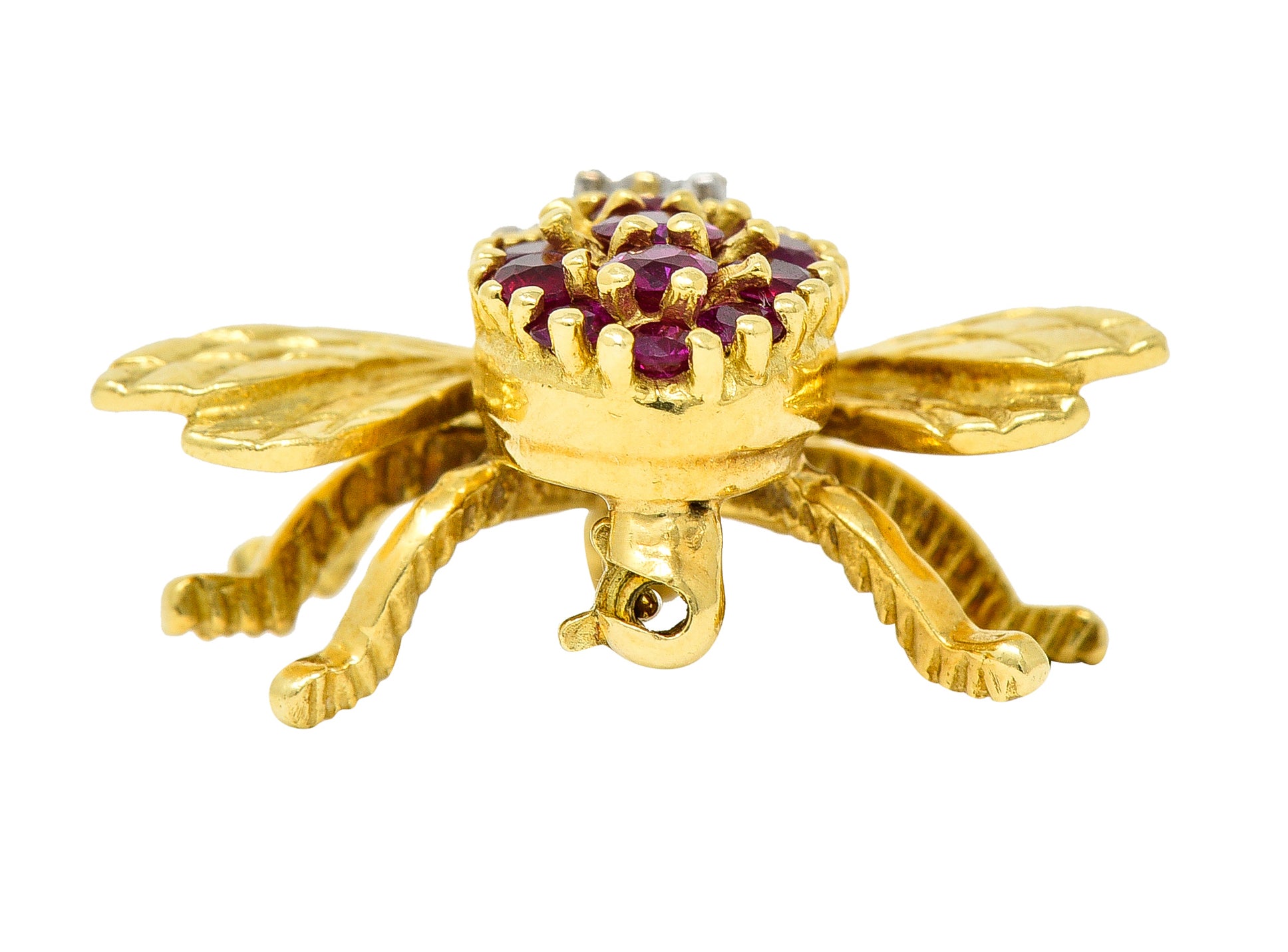 1960's Herbert Rosenthal 1.00 CTW Ruby Diamond 18 Karat Yellow Gold Vintage Bug Brooch Wilson's Estate Jewelry