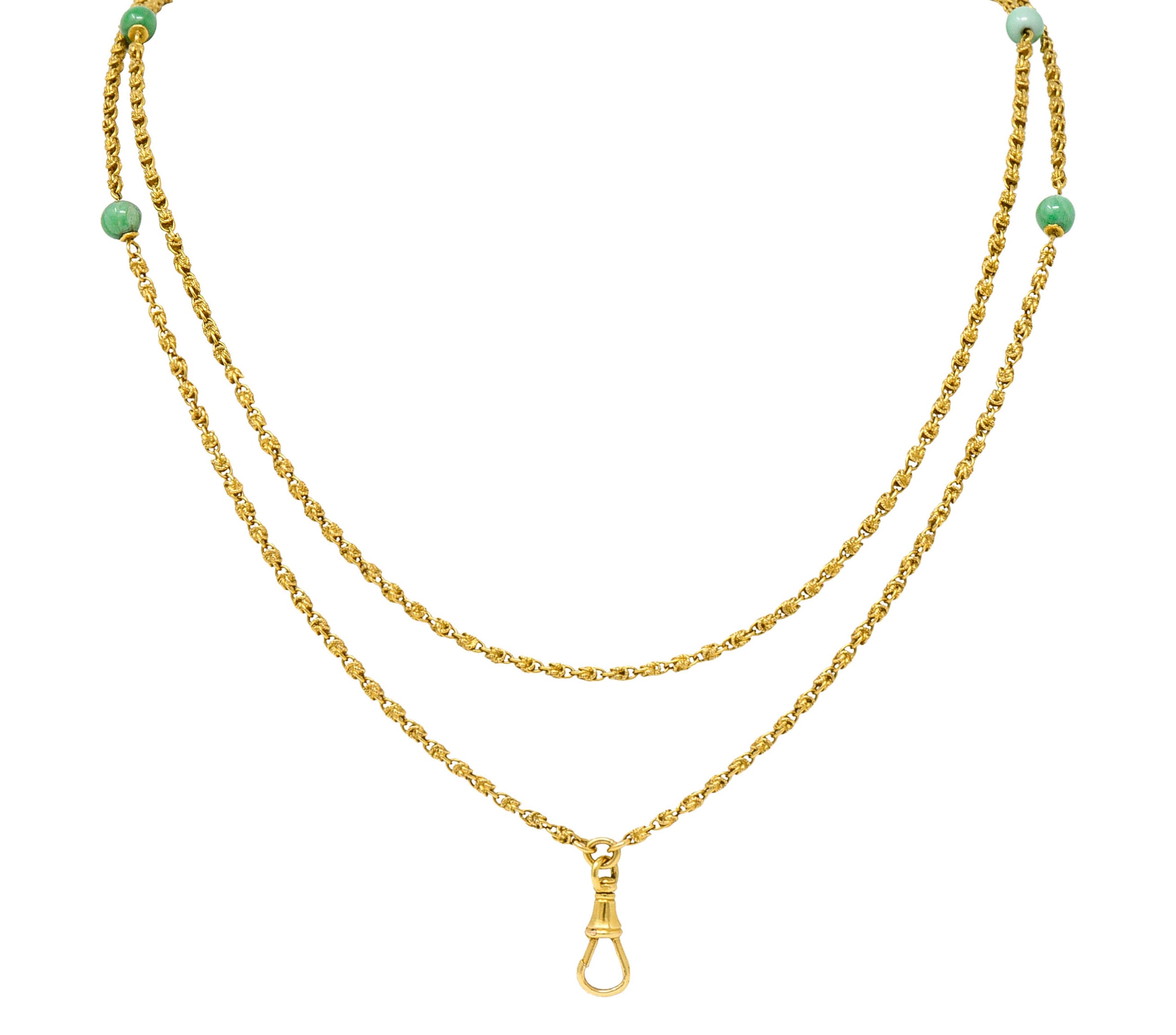 Victorian Jade 20 Karat Gold Long Chain Station NecklaceNecklace - Wilson's Estate Jewelry