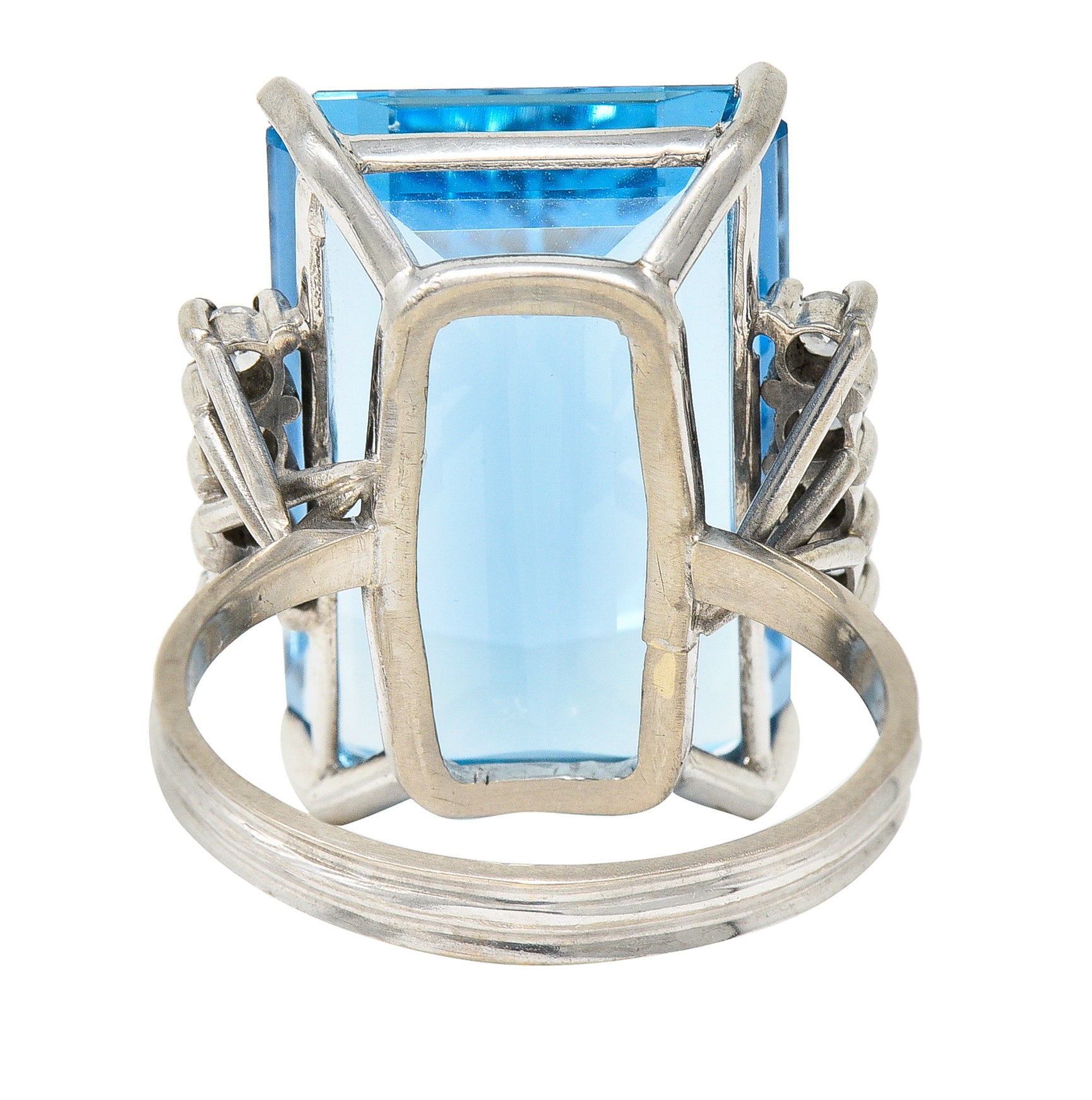 1950's Mid-Century 18.60 CTW Aquamarine Diamond 18 Karat White Gold Vintage Cocktail Ring Wilson's Estate Jewelry