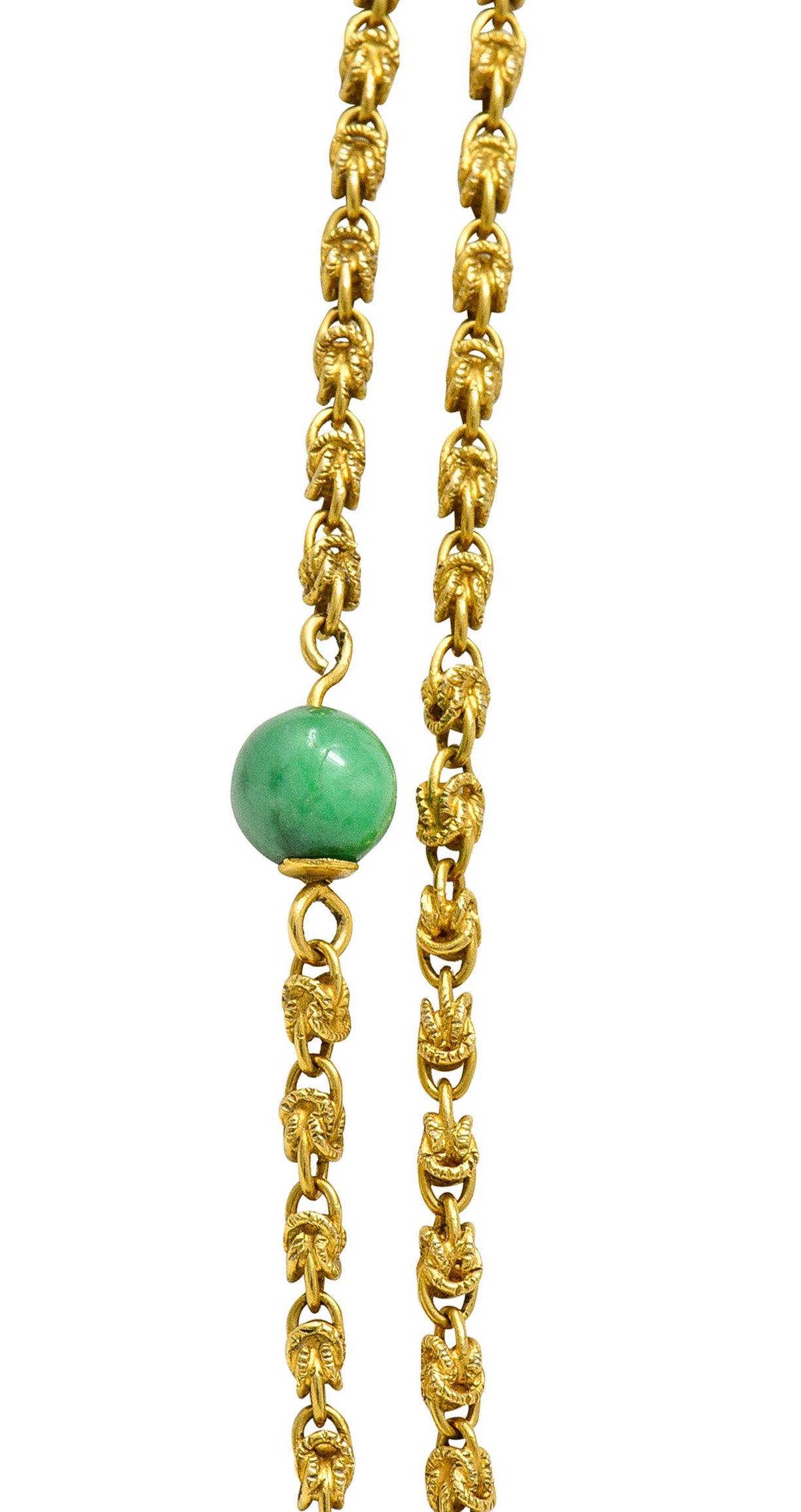 Victorian Jade 20 Karat Gold Long Chain Station NecklaceNecklace - Wilson's Estate Jewelry