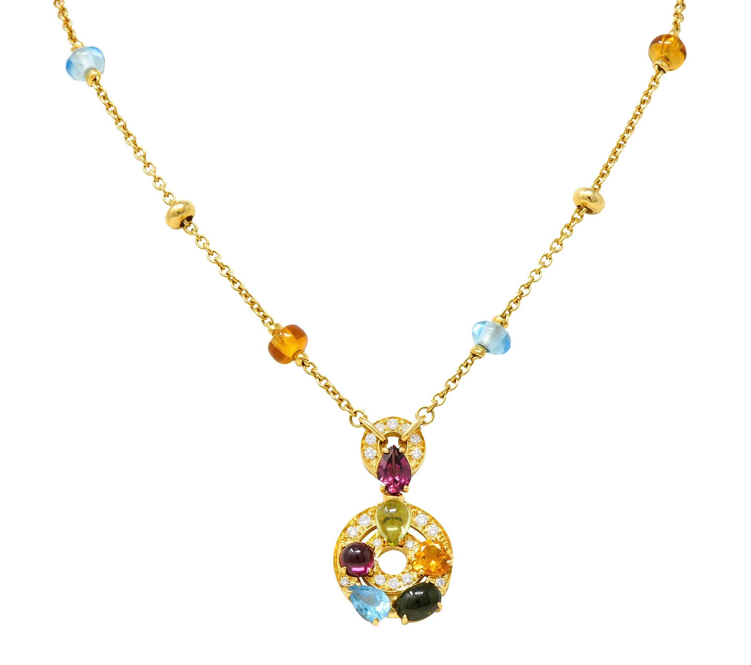 Bulgari Topaz Tourmaline Peridot Garnet Citrine Diamond 18 Karat Yellow Gold Multi-Gem Allegra Necklace Wilson's Estate Jewelry