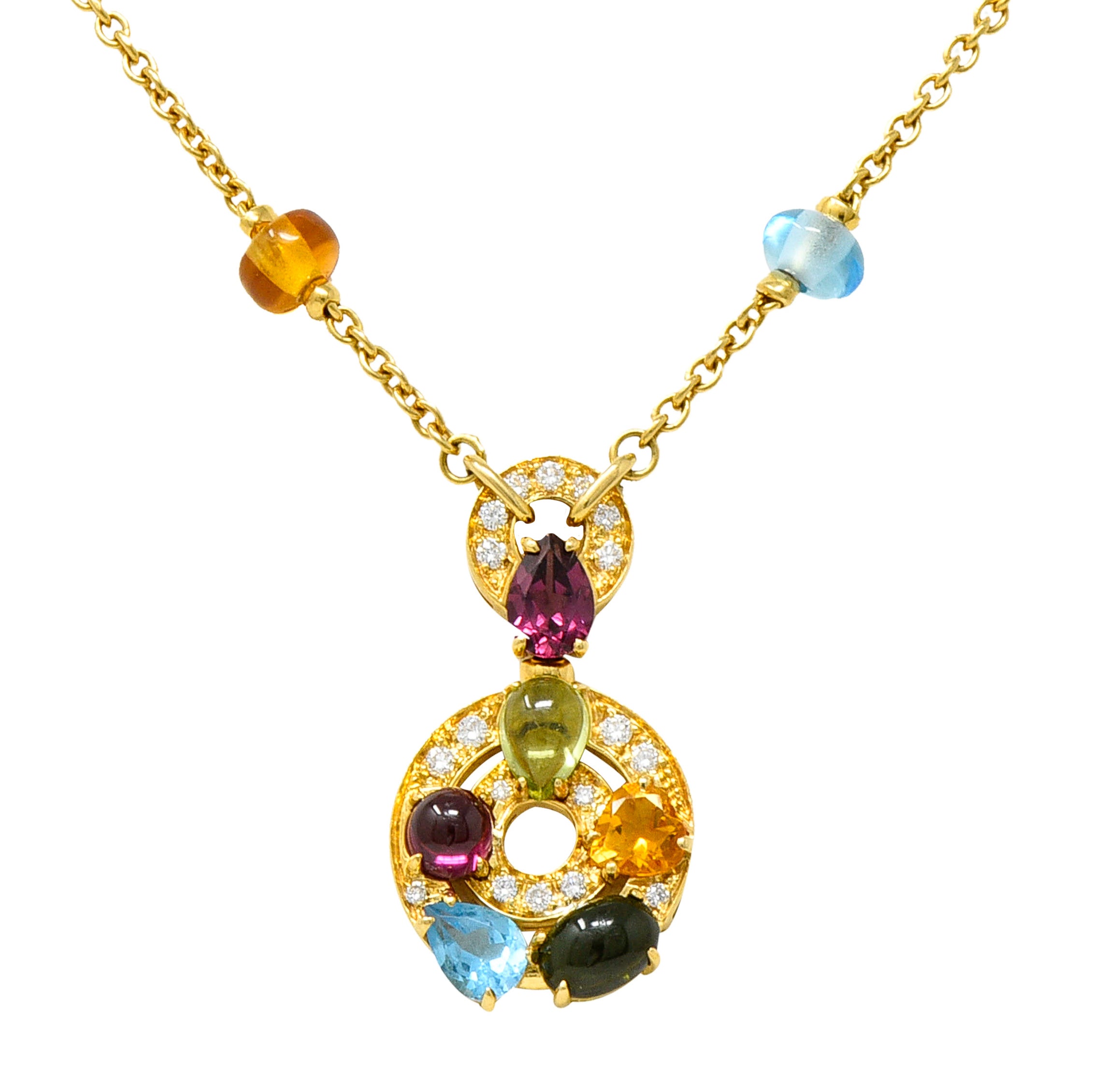 Bulgari Topaz Tourmaline Peridot Garnet Citrine Diamond 18 Karat Yellow Gold Multi-Gem Allegra Necklace Wilson's Estate Jewelry