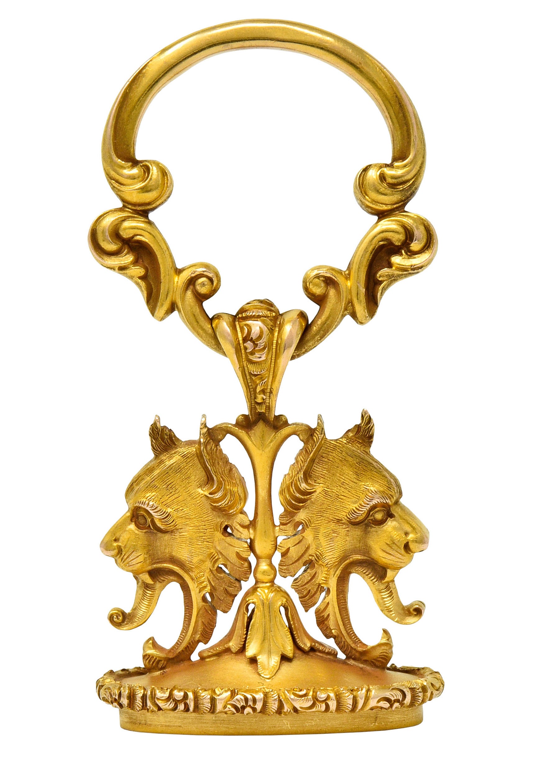 Large Carter & Gough Art Nouveau 14 Karat Gold Lion Fob Charm Pendant - Wilson's Estate Jewelry