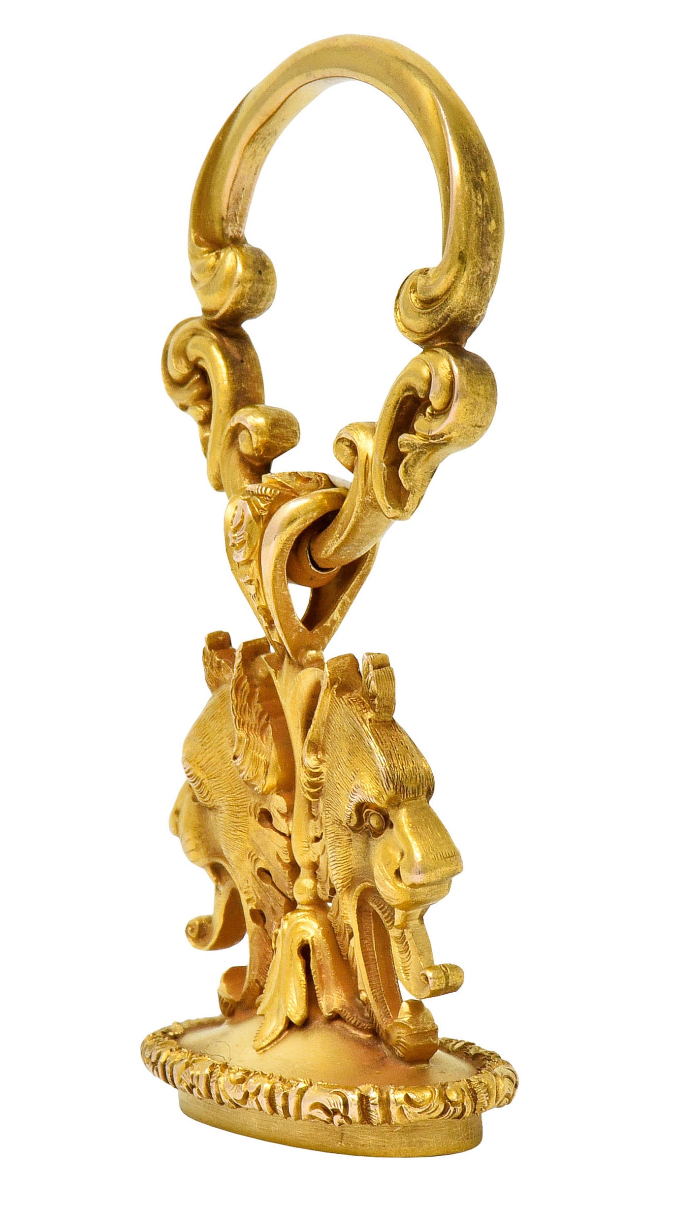 Large Carter & Gough Art Nouveau 14 Karat Gold Lion Fob Charm Pendant - Wilson's Estate Jewelry