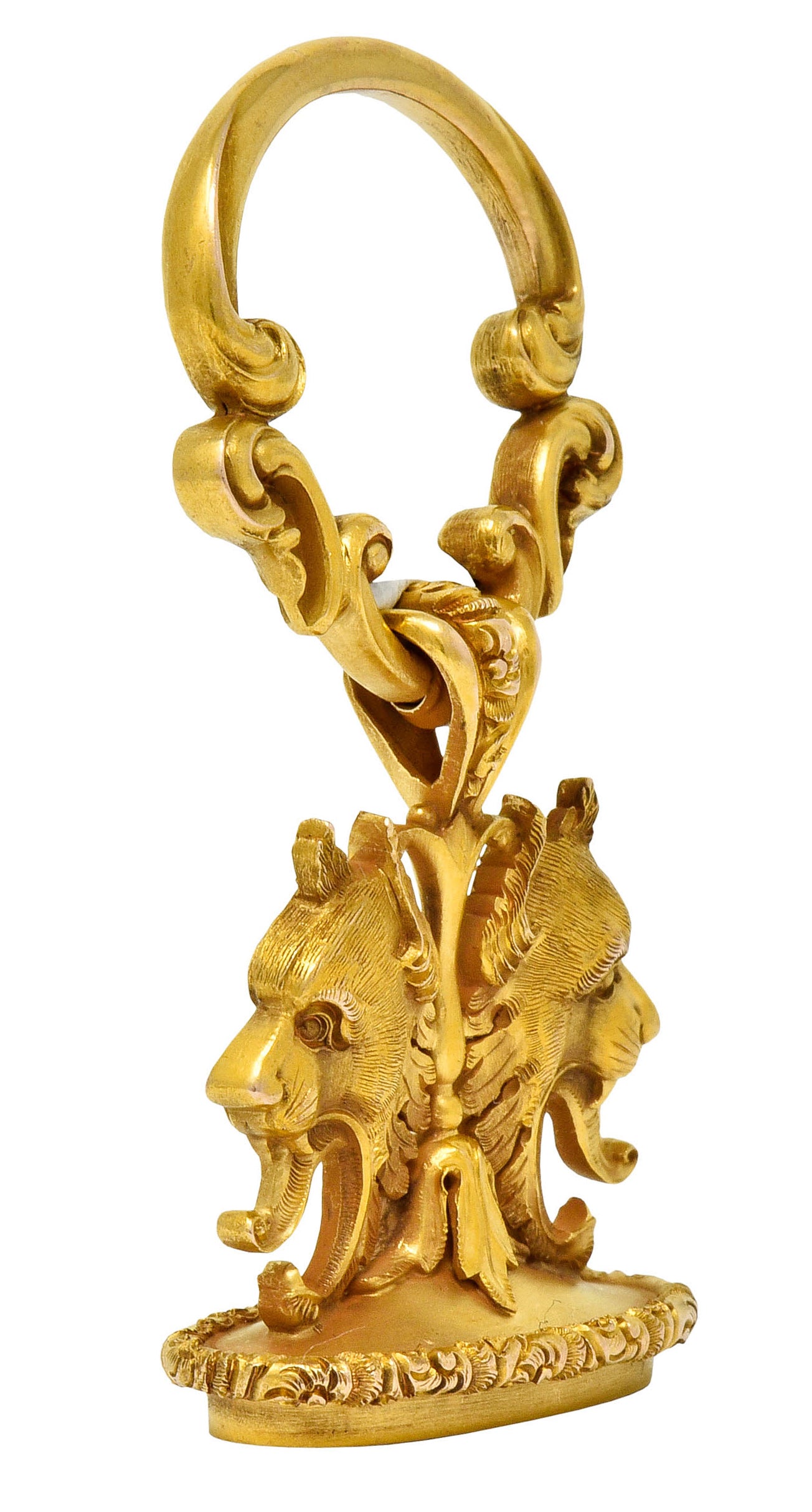 Large Carter & Gough Art Nouveau 14 Karat Gold Lion Fob Charm Pendant - Wilson's Estate Jewelry