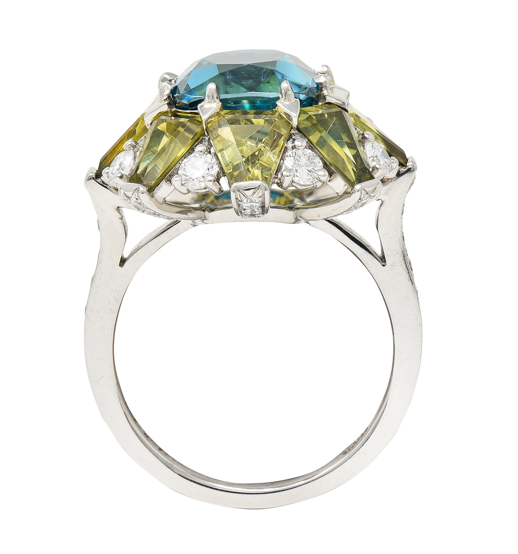 Leon Mege 12.00 CTW Zircon Green Sapphire Diamond Platinum Cluster RingRing - Wilson's Estate Jewelry