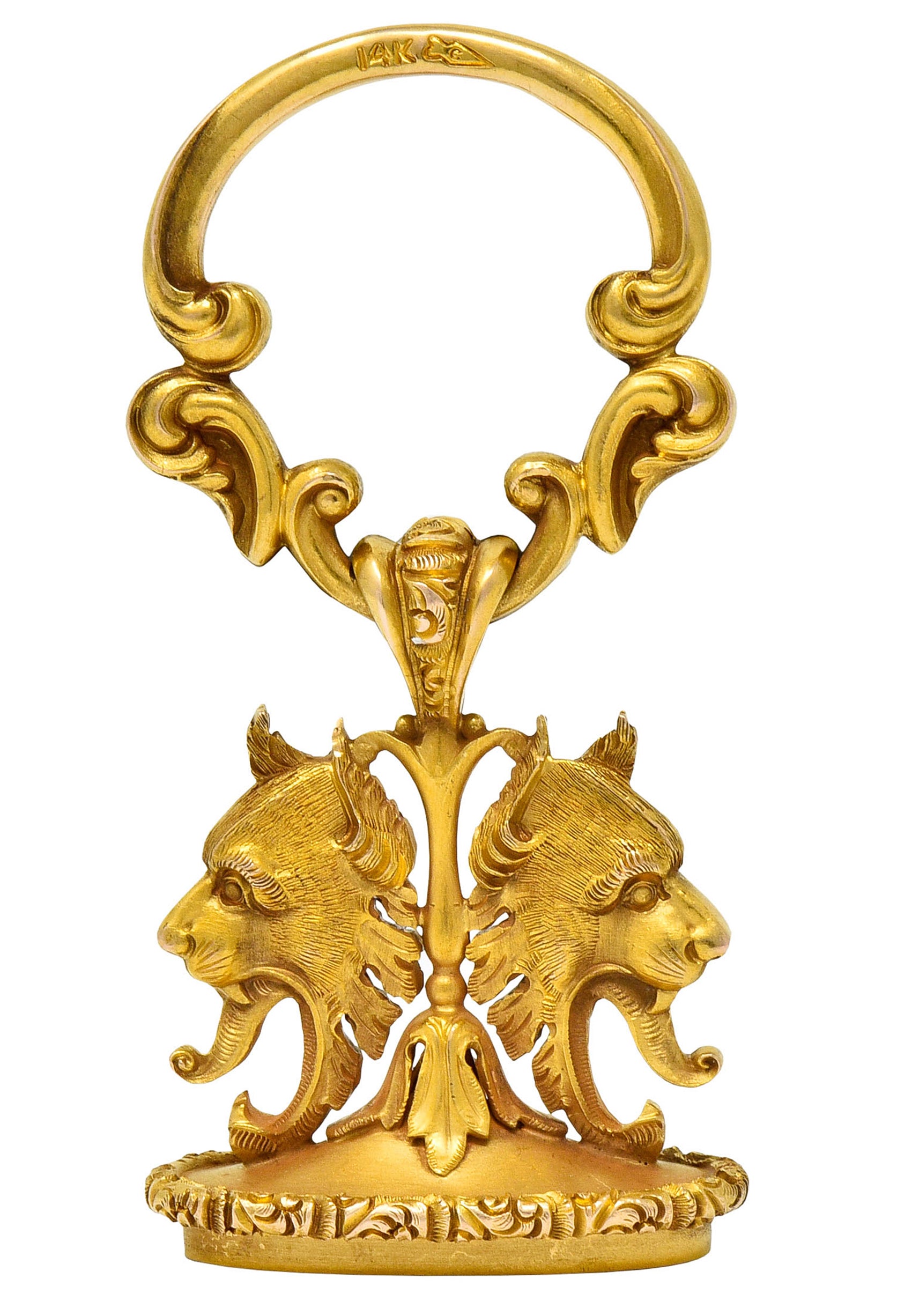 Large Carter & Gough Art Nouveau 14 Karat Gold Lion Fob Charm Pendant - Wilson's Estate Jewelry