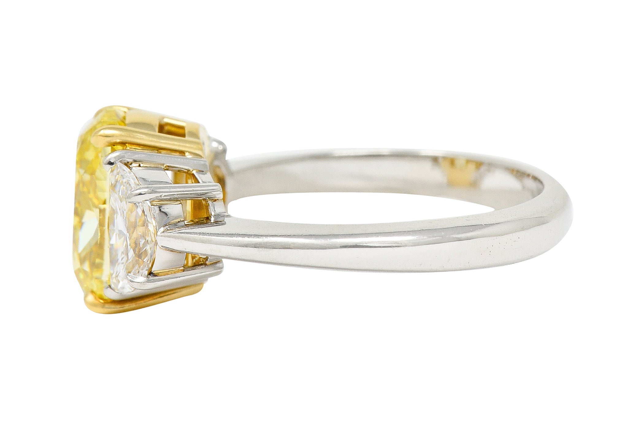 3.55 CTW Natural Fancy Intense Yellow Diamond Platinum 18 Karat Gold Ring GIA