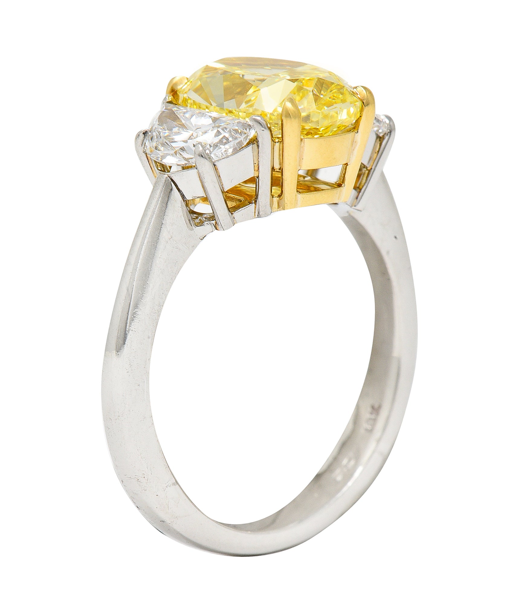 3.55 CTW Natural Fancy Intense Yellow Diamond Platinum 18 Karat Gold Ring GIA