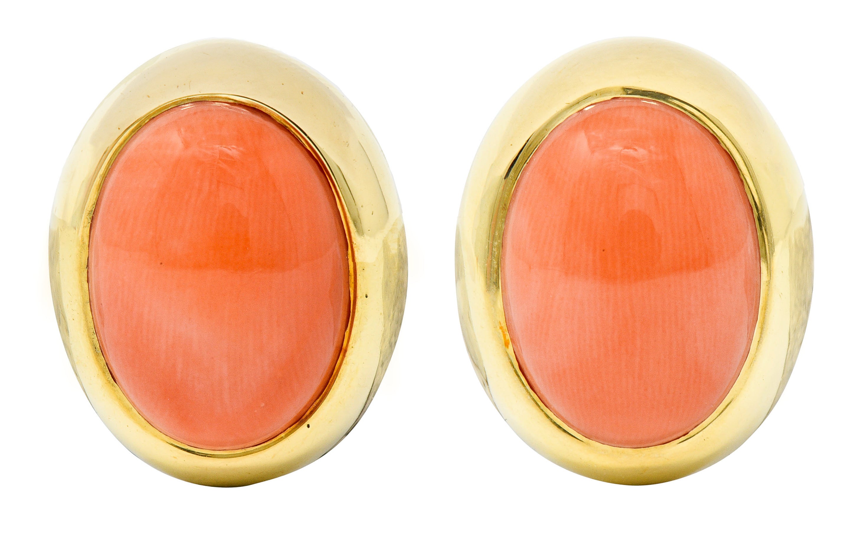 Gump's 1960's Vintage Coral Cabochon 18 Karat Gold EarringsEarrings - Wilson's Estate Jewelry