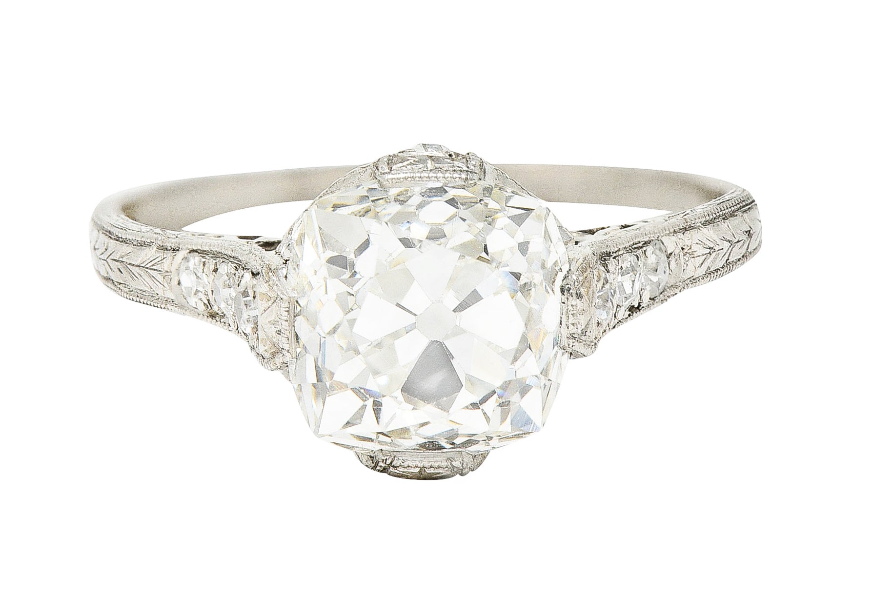 Art Deco 2.78 CTW Old Mine Diamond Platinum Filigree Engagement Ring GIA Wilson's Estate Jewelry