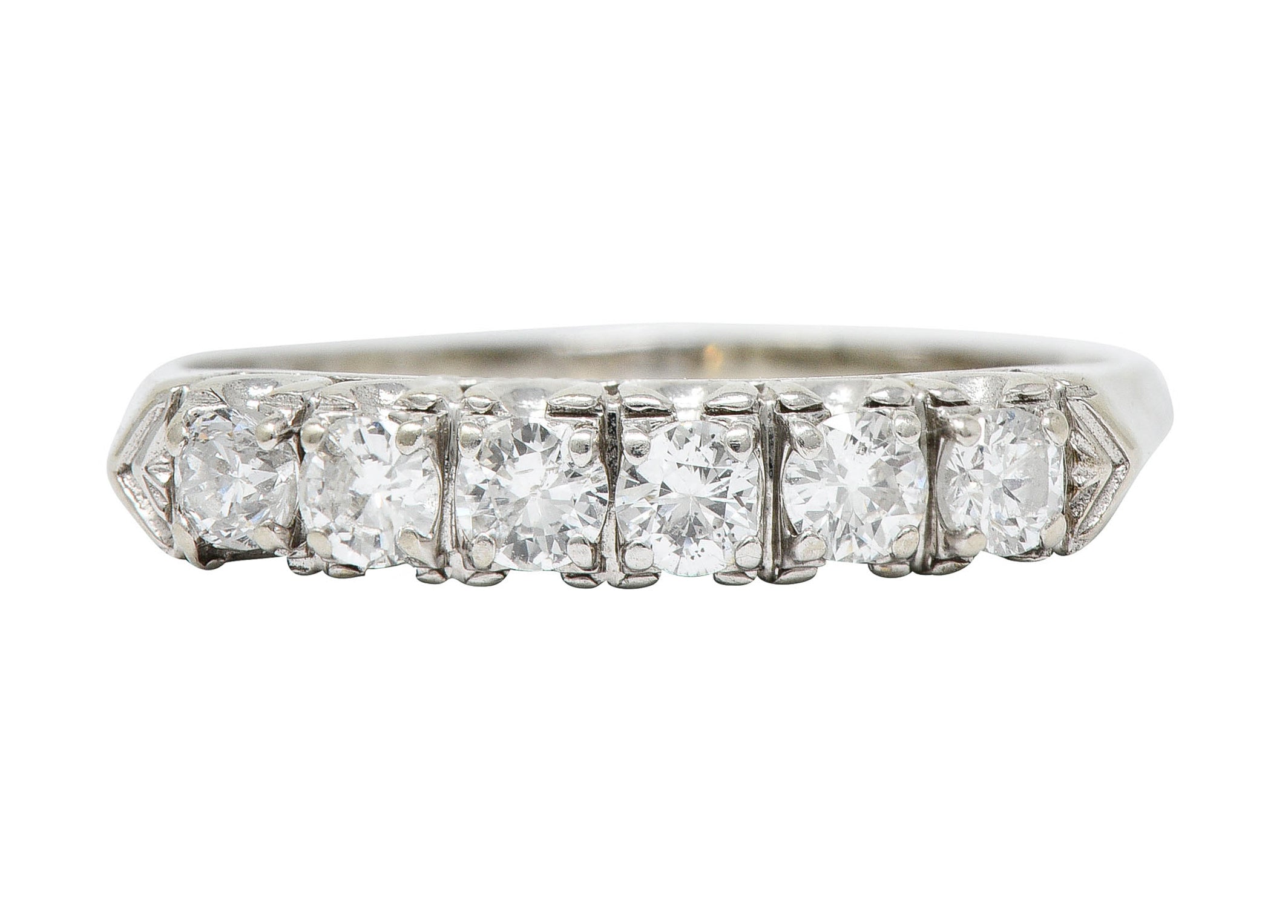 Retro 0.50 CTW Diamond 14 Karat White Gold Fishtail Band RingRing - Wilson's Estate Jewelry